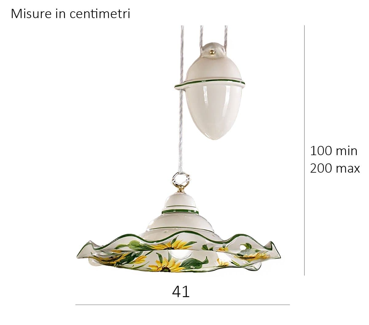 Saliscendi ceramica Lampadari Bartalini 2217.1 E27 LED piatto girasole artigianale in Lampade a sospensione Lampadari Bartalini - Colle di Val d’Elsa, commercioVirtuoso.it