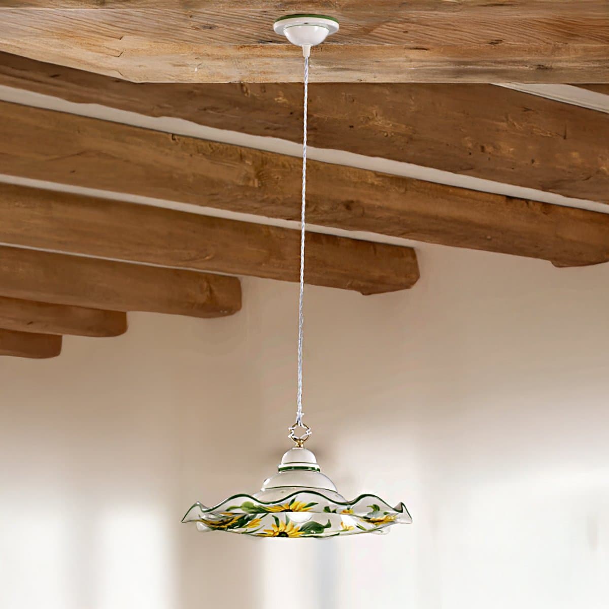 Lampadario ceramica Lampadari Bartalini 2217.2 E27 LED 41CM piatto girasole artigianale in Lampade a sospensione Lampadari Bartalini - Colle di Val d’Elsa, commercioVirtuoso.it