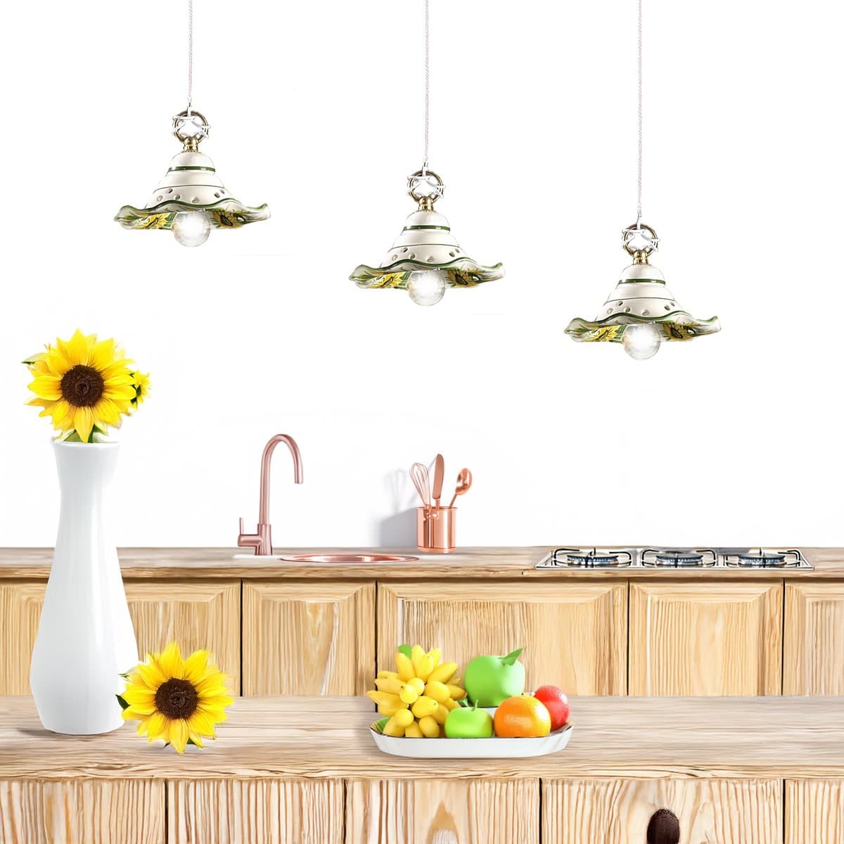 Lampadario ceramica Lampadari Bartalini 2217.4 E27 LED 18CM piatto girasole artigianale in Lampade a sospensione Lampadari Bartalini - Colle di Val d’Elsa, commercioVirtuoso.it