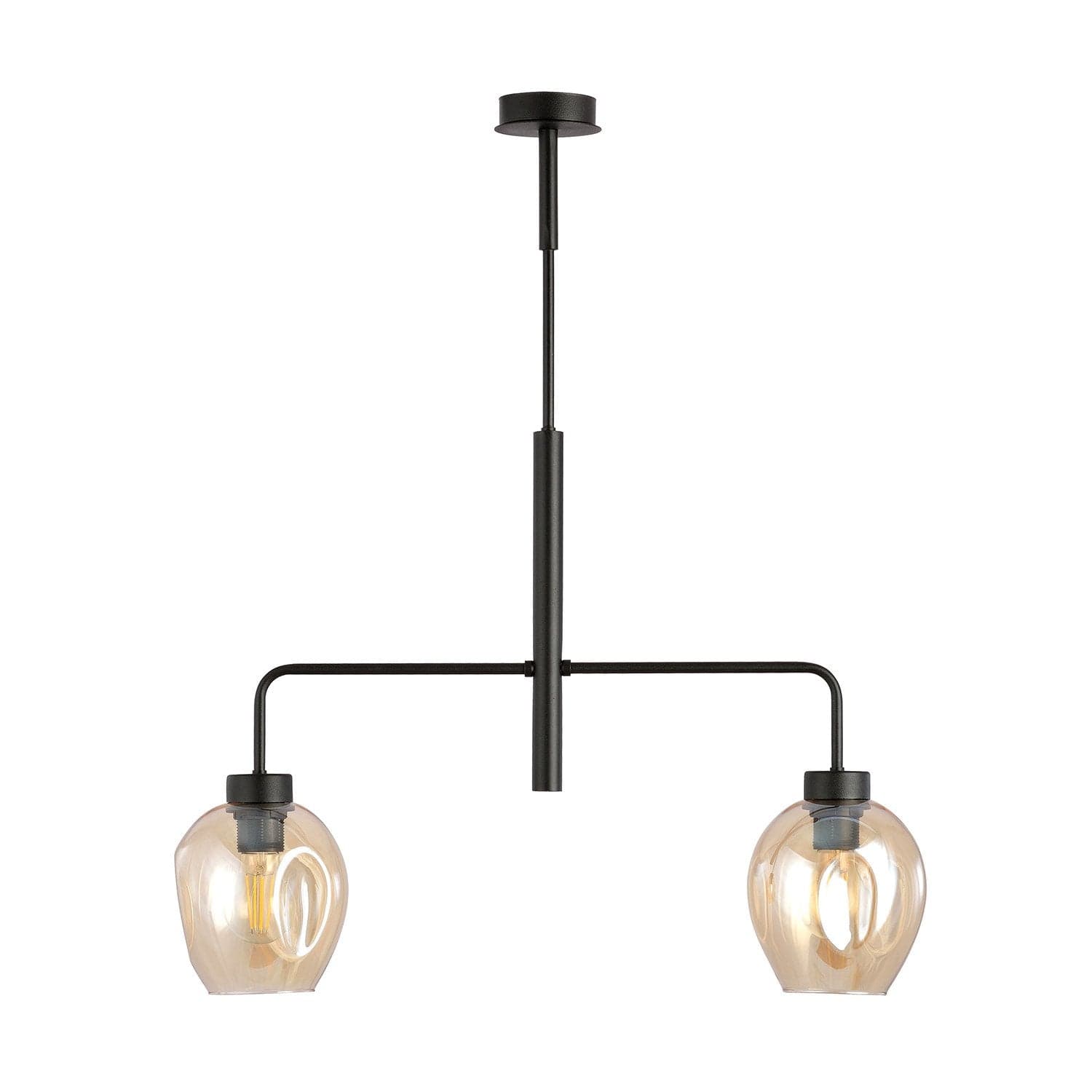Lampadario Moderno 2 Luci Lukka In Accaio Nero E Vetro Ambra in Lampade a sospensione LuceArt - Montecorvino Pugliano, commercioVirtuoso.it