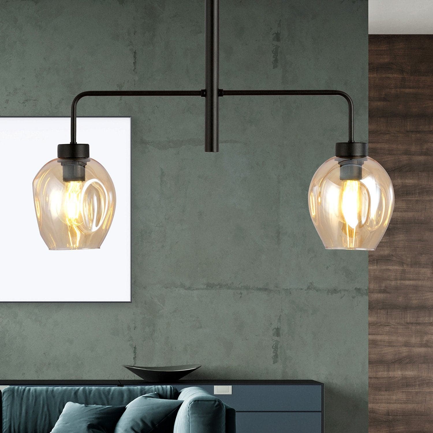 Lampadario Moderno 2 Luci Lukka In Accaio Nero E Vetro Ambra in Lampade a sospensione LuceArt - Montecorvino Pugliano, commercioVirtuoso.it