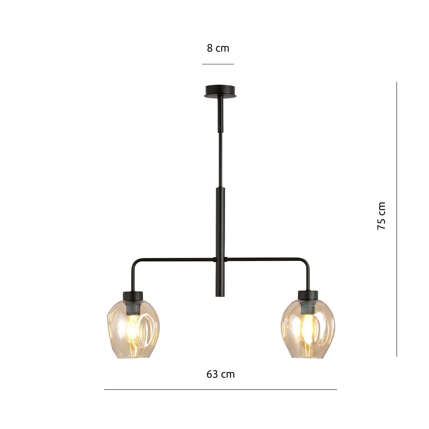 Lampadario Moderno 2 Luci Lukka In Accaio Nero E Vetro Ambra in Lampade a sospensione LuceArt - Montecorvino Pugliano, commercioVirtuoso.it