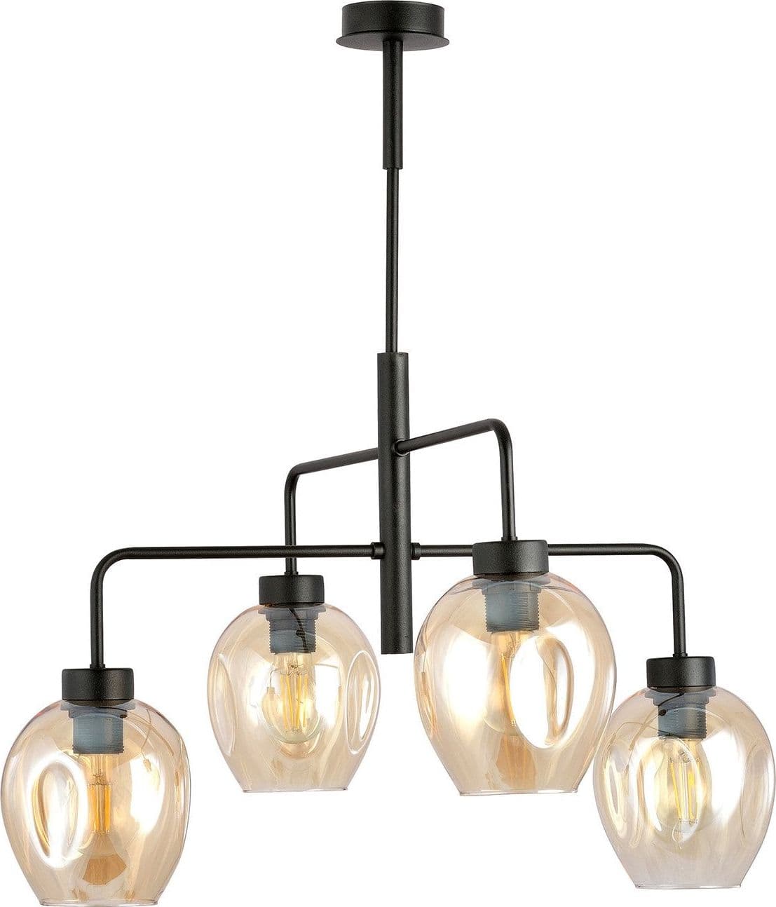 Lampadario Moderno 4 Luci Lukka In Accaio Nero E Vetro Ambra in Lampade a sospensione LuceArt - Montecorvino Pugliano, commercioVirtuoso.it