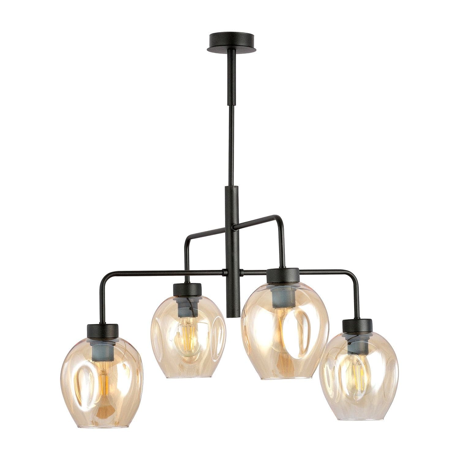 Lampadario Moderno 4 Luci Lukka In Accaio Nero E Vetro Ambra in Lampade a sospensione LuceArt - Montecorvino Pugliano, commercioVirtuoso.it