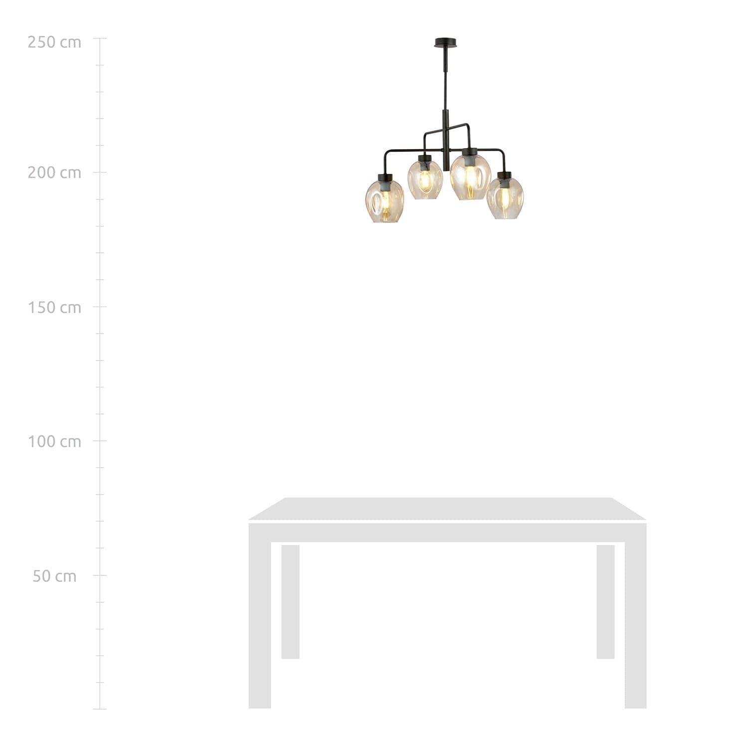 Lampadario Moderno 4 Luci Lukka In Accaio Nero E Vetro Ambra in Lampade a sospensione LuceArt - Montecorvino Pugliano, commercioVirtuoso.it