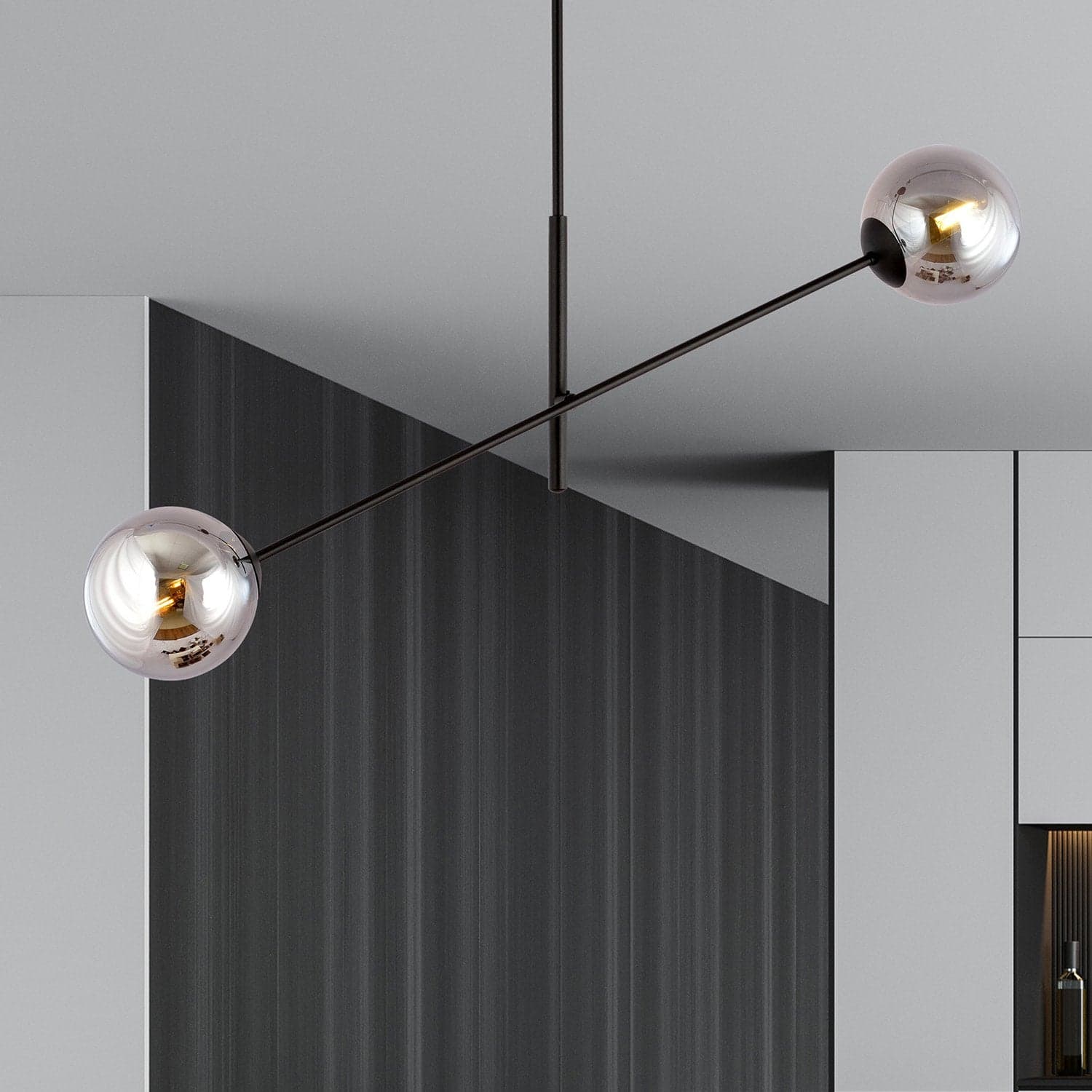 Lampadario 2 Luci Linear In Acciao Nero Con Bracci Regolabili E Vetro Fumè in Lampade a sospensione LuceArt - Montecorvino Pugliano, commercioVirtuoso.it