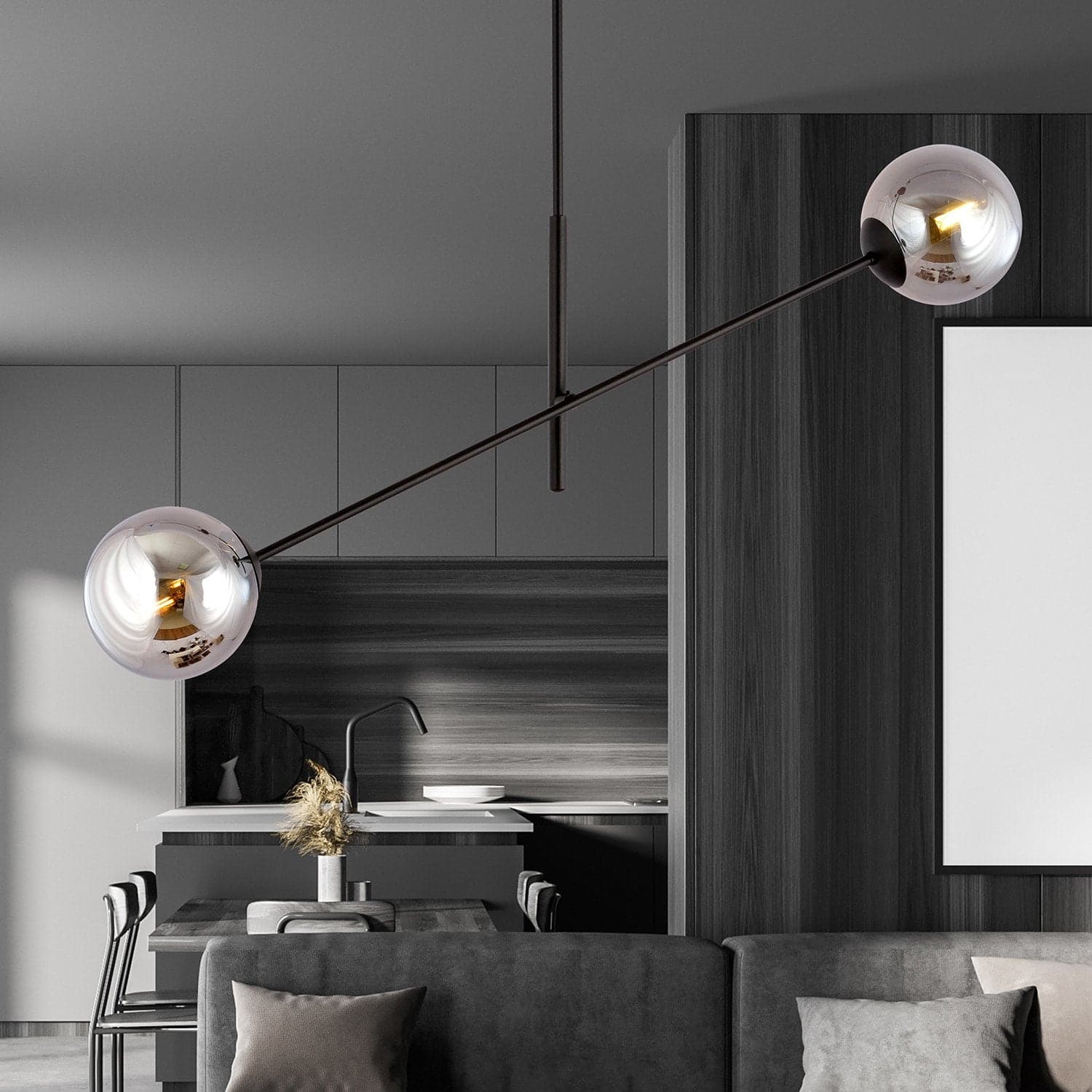 Lampadario 2 Luci Linear In Acciao Nero Con Bracci Regolabili E Vetro Fumè in Lampade a sospensione LuceArt - Montecorvino Pugliano, commercioVirtuoso.it