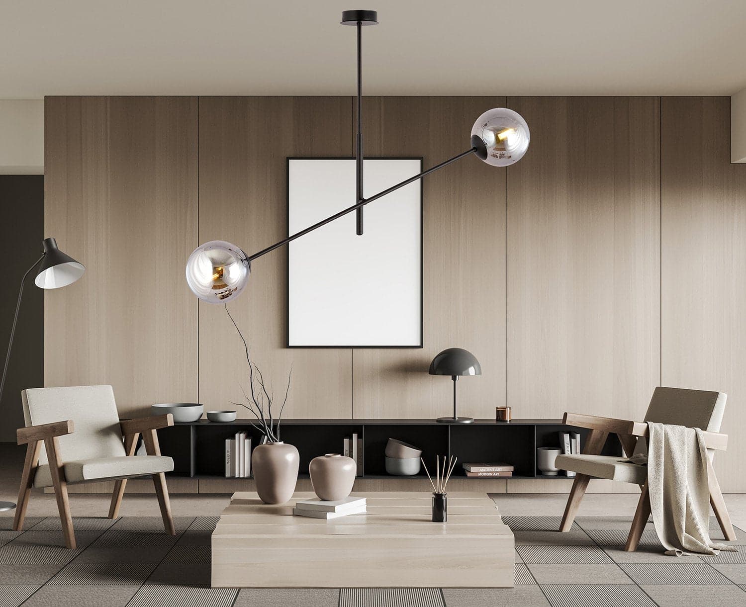 Lampadario 2 Luci Linear In Acciao Nero Con Bracci Regolabili E Vetro Fumè in Lampade a sospensione LuceArt - Montecorvino Pugliano, commercioVirtuoso.it