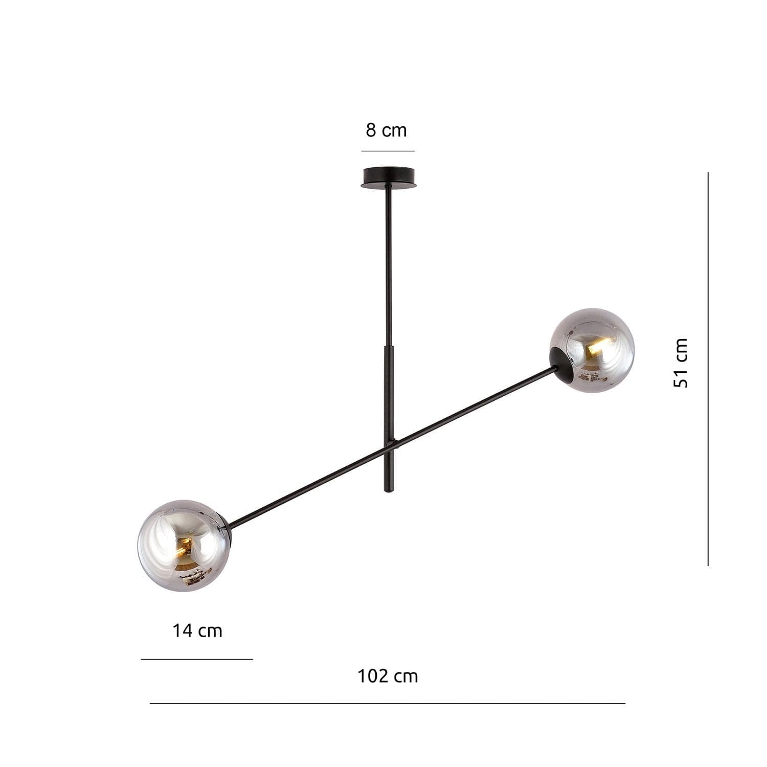 Lampadario 2 Luci Linear In Acciao Nero Con Bracci Regolabili E Vetro Fumè in Lampade a sospensione LuceArt - Montecorvino Pugliano, commercioVirtuoso.it