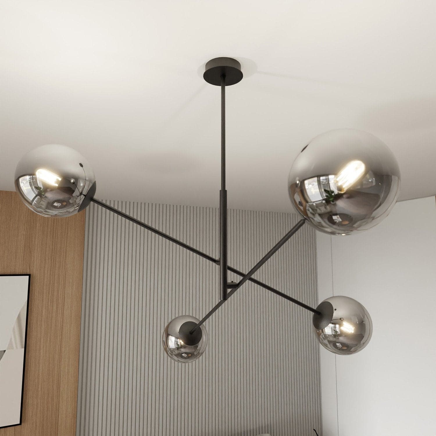 Lampadario 4 Luci Linear In Acciao Nero Con Bracci Regolabili E Vetro Fumè in Lampade a sospensione LuceArt - Montecorvino Pugliano, commercioVirtuoso.it