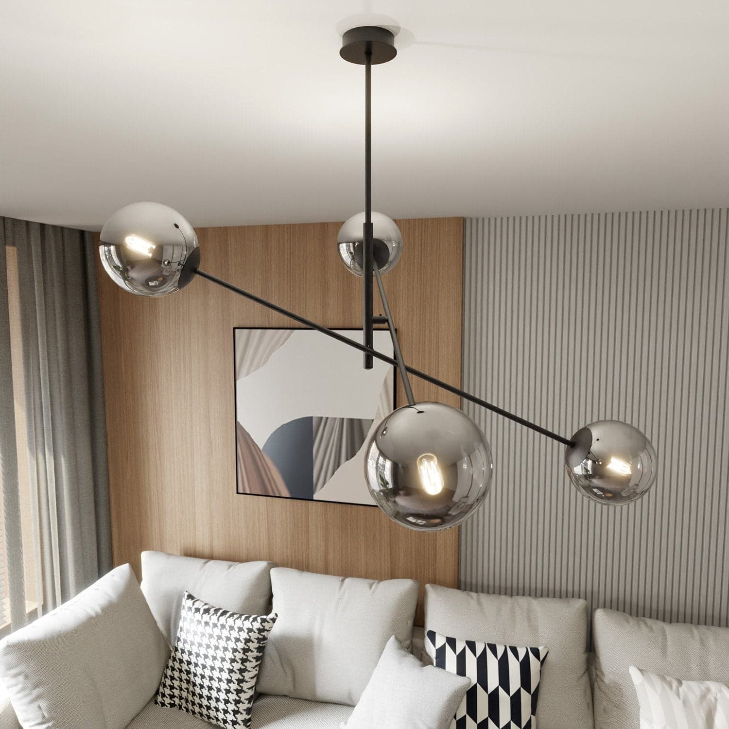 Lampadario 4 Luci Linear In Acciao Nero Con Bracci Regolabili E Vetro Fumè in Lampade a sospensione LuceArt - Montecorvino Pugliano, commercioVirtuoso.it
