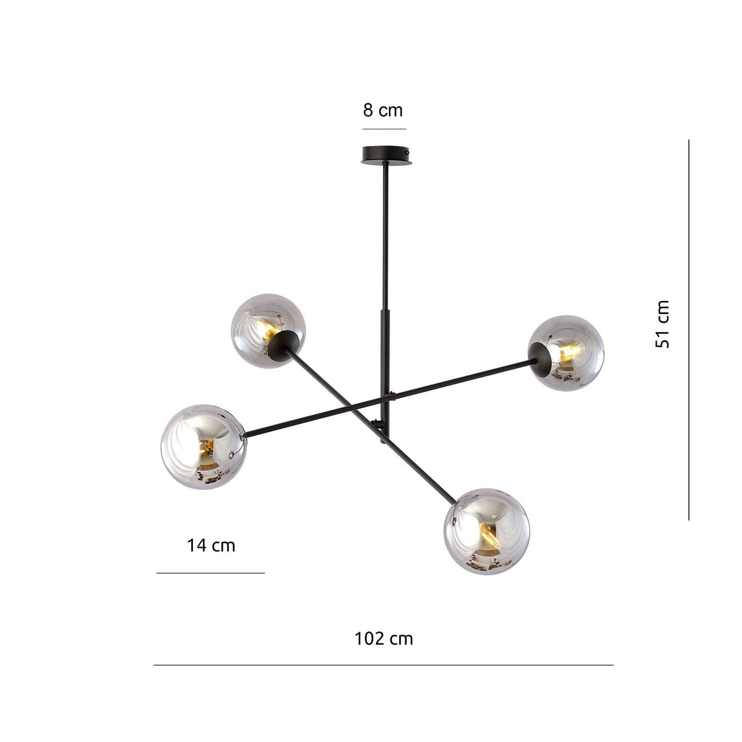 Lampadario 4 Luci Linear In Acciao Nero Con Bracci Regolabili E Vetro Fumè in Lampade a sospensione LuceArt - Montecorvino Pugliano, commercioVirtuoso.it