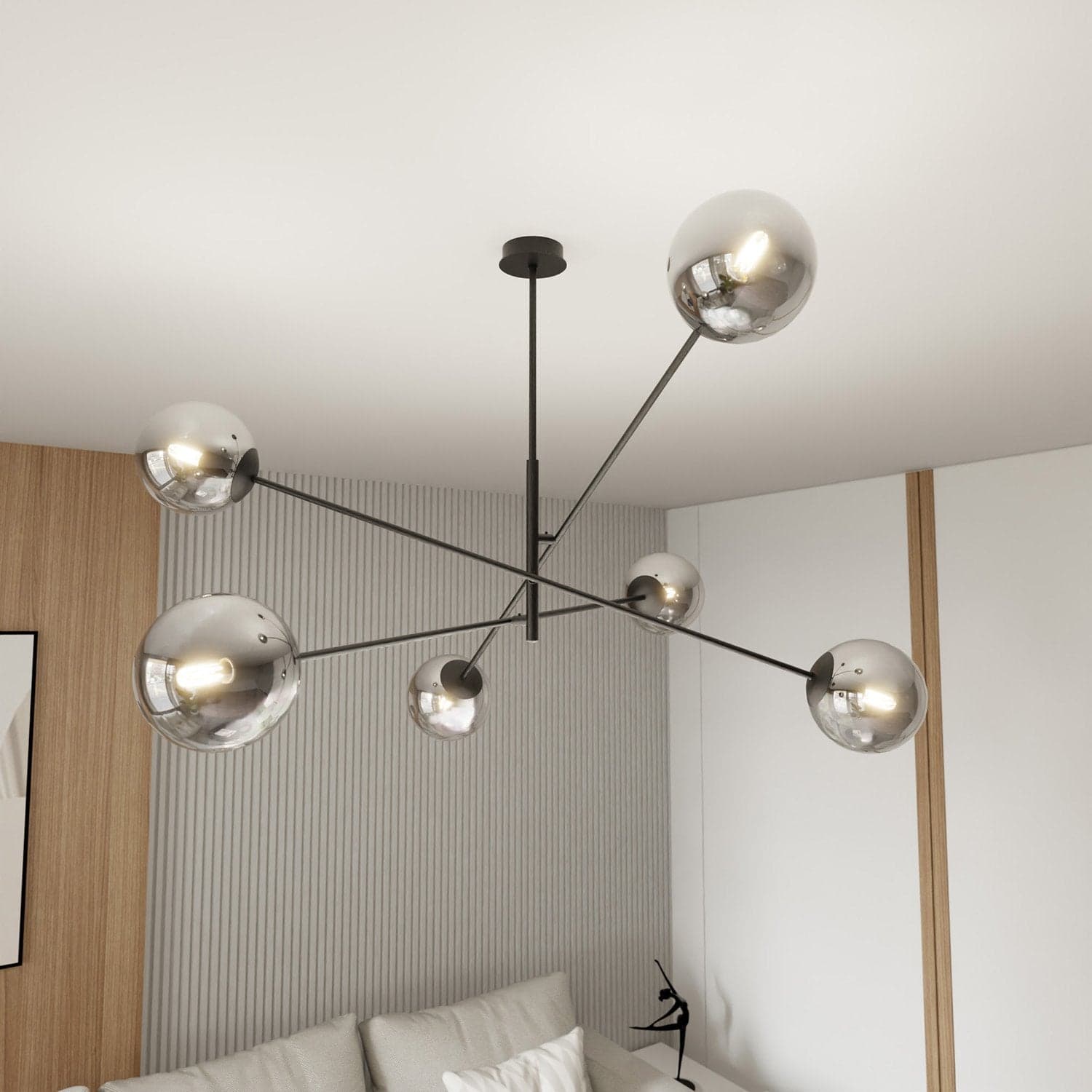 Lampadario 6 Luci Linear In Acciao Nero Con Bracci Regolabili E Vetro Fumè in Lampade a sospensione LuceArt - Montecorvino Pugliano, commercioVirtuoso.it