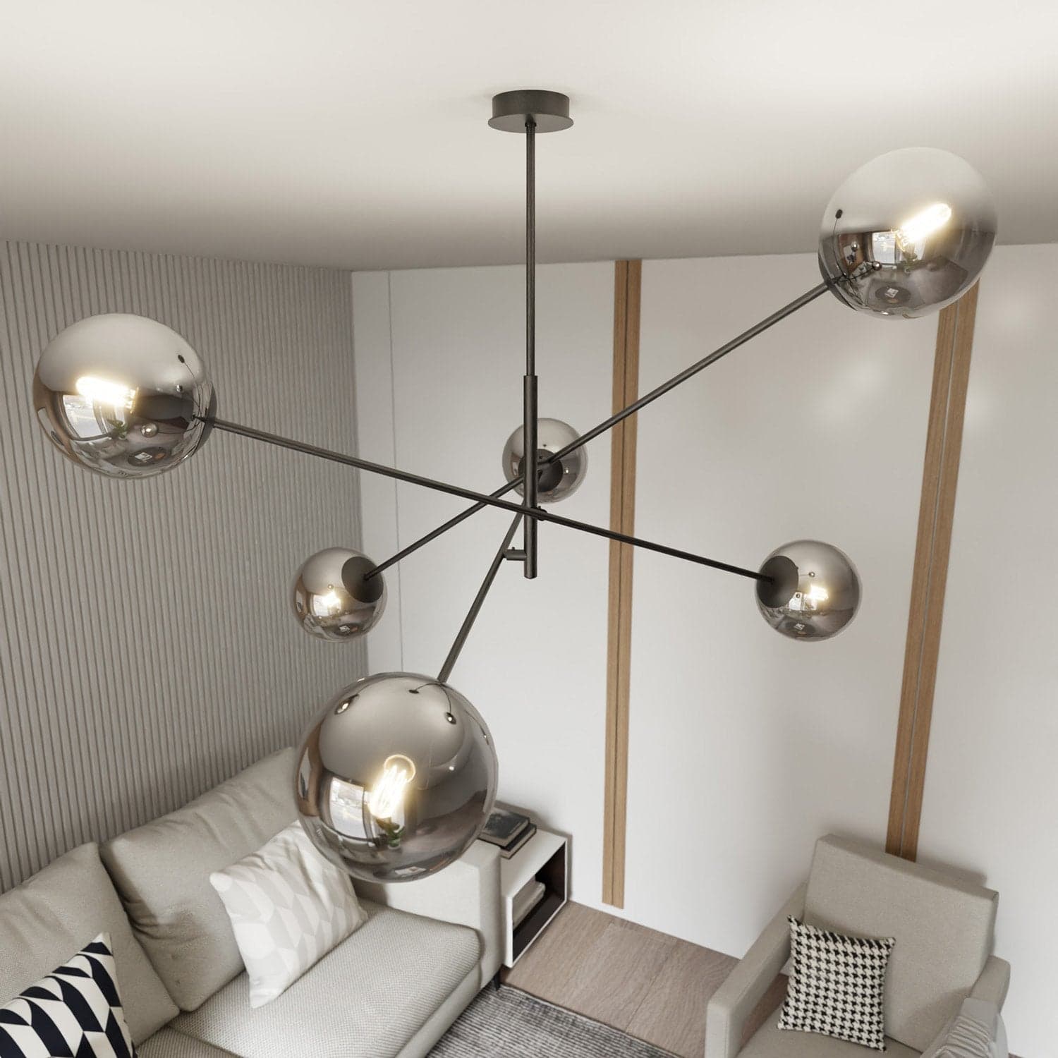 Lampadario 6 Luci Linear In Acciao Nero Con Bracci Regolabili E Vetro Fumè in Lampade a sospensione LuceArt - Montecorvino Pugliano, commercioVirtuoso.it