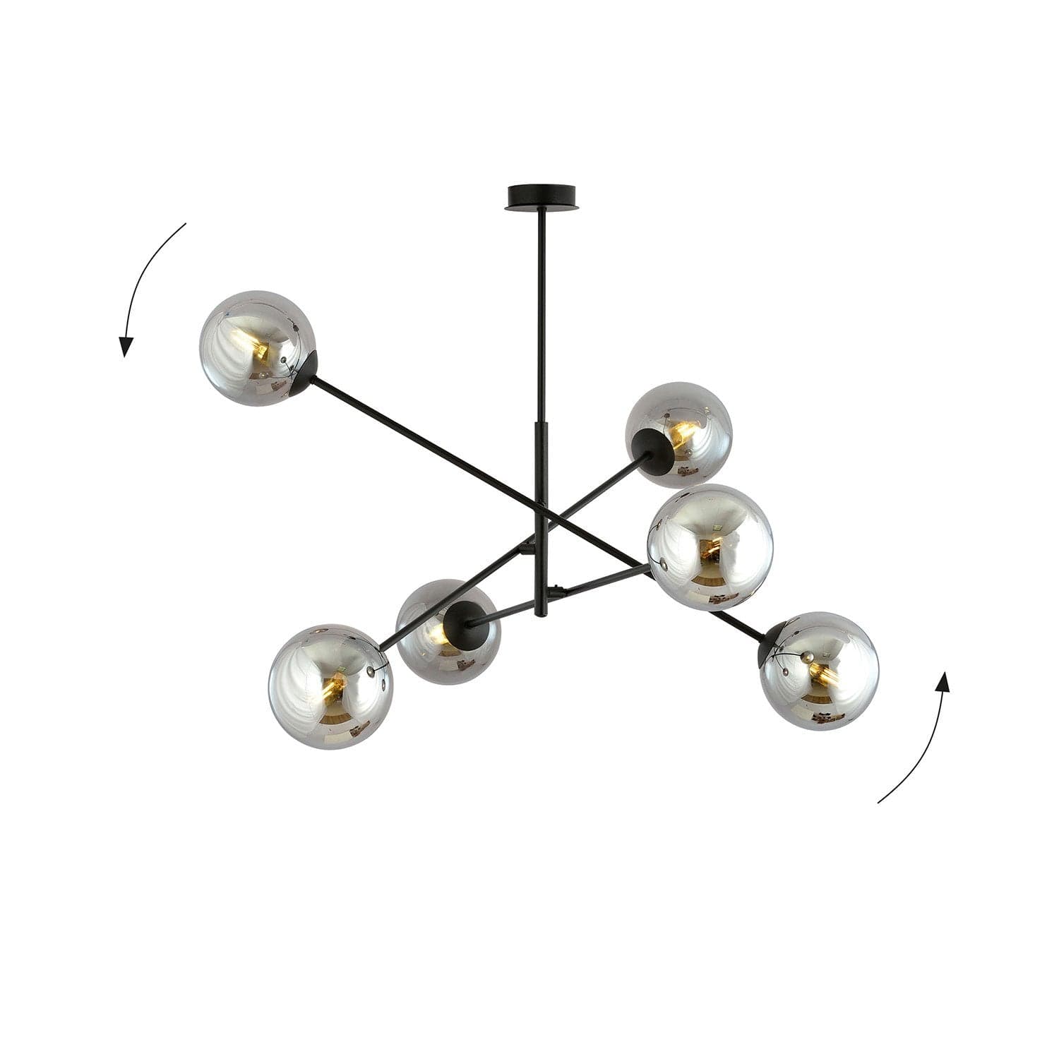 Lampadario 6 Luci Linear In Acciao Nero Con Bracci Regolabili E Vetro Fumè in Lampade a sospensione LuceArt - Montecorvino Pugliano, commercioVirtuoso.it