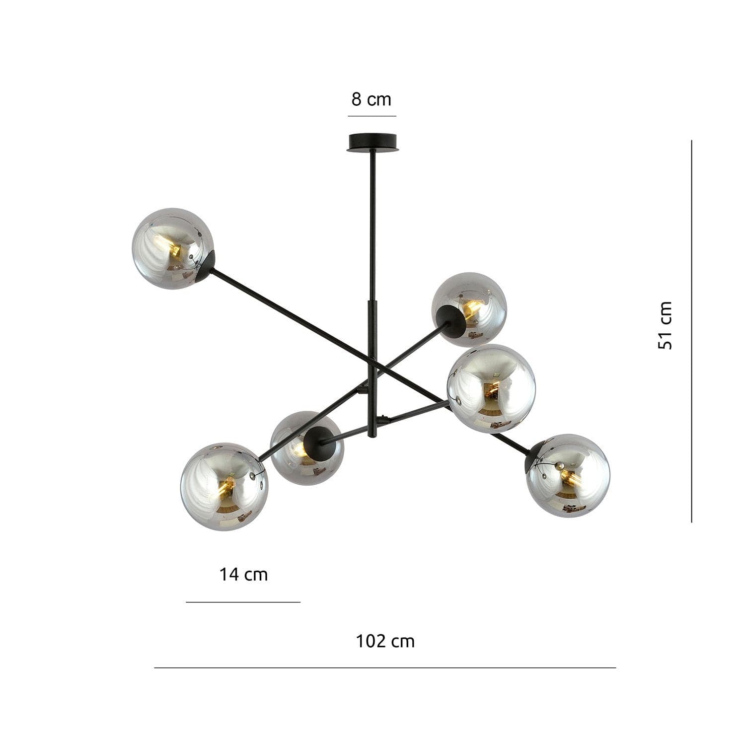 Lampadario 6 Luci Linear In Acciao Nero Con Bracci Regolabili E Vetro Fumè in Lampade a sospensione LuceArt - Montecorvino Pugliano, commercioVirtuoso.it