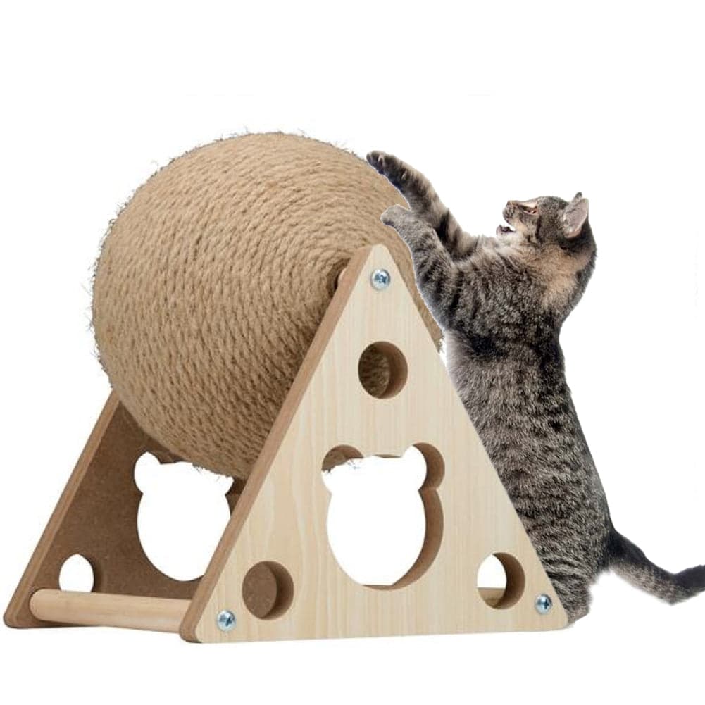 Tiragraffi Beige Palla Girevole per Gatti Sfera Graffiatoio con Supporto 25x19cm