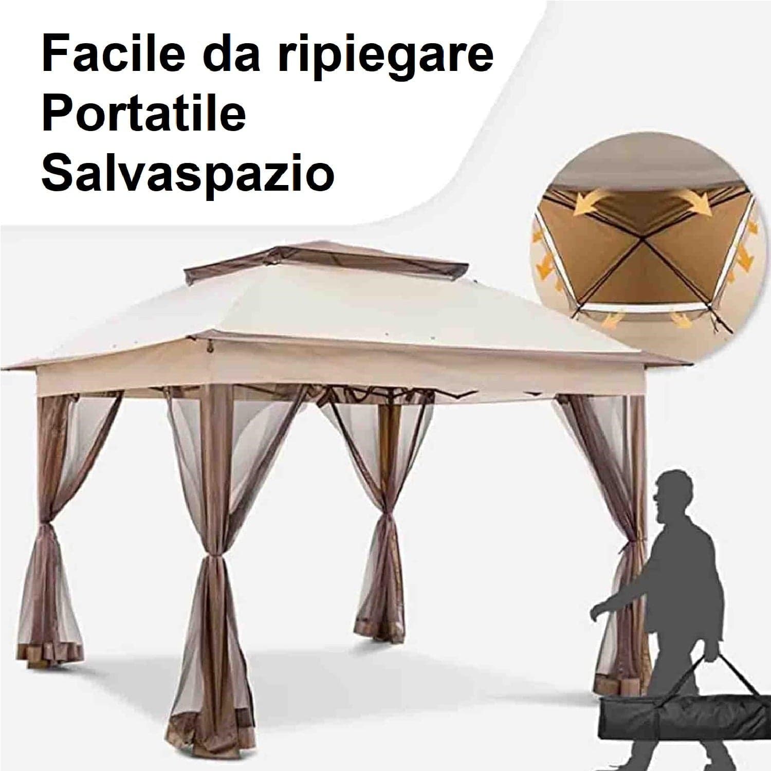 Gazebo da Giardino Pieghevole 3x3 con Zanzariere, Air Vent e Borsa per trasporto in Gazebo Danyx - Casoria, commercioVirtuoso.it