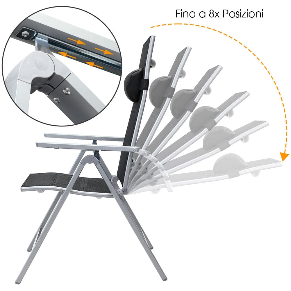 Set 2 Sedie da Giardino Alluminio Schienale Alto Imbottite Pieghevoli Nere in Sedie per tavolo da giardino Danyx - Casoria, commercioVirtuoso.it