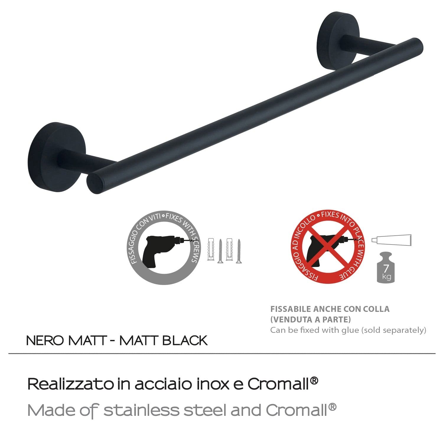 Portasalviette 35 cm Rose Nero Matt | Eleganza e Minimalismo in Portasciugamani da parete Mondialshop - Parabiago, commercioVirtuoso.it