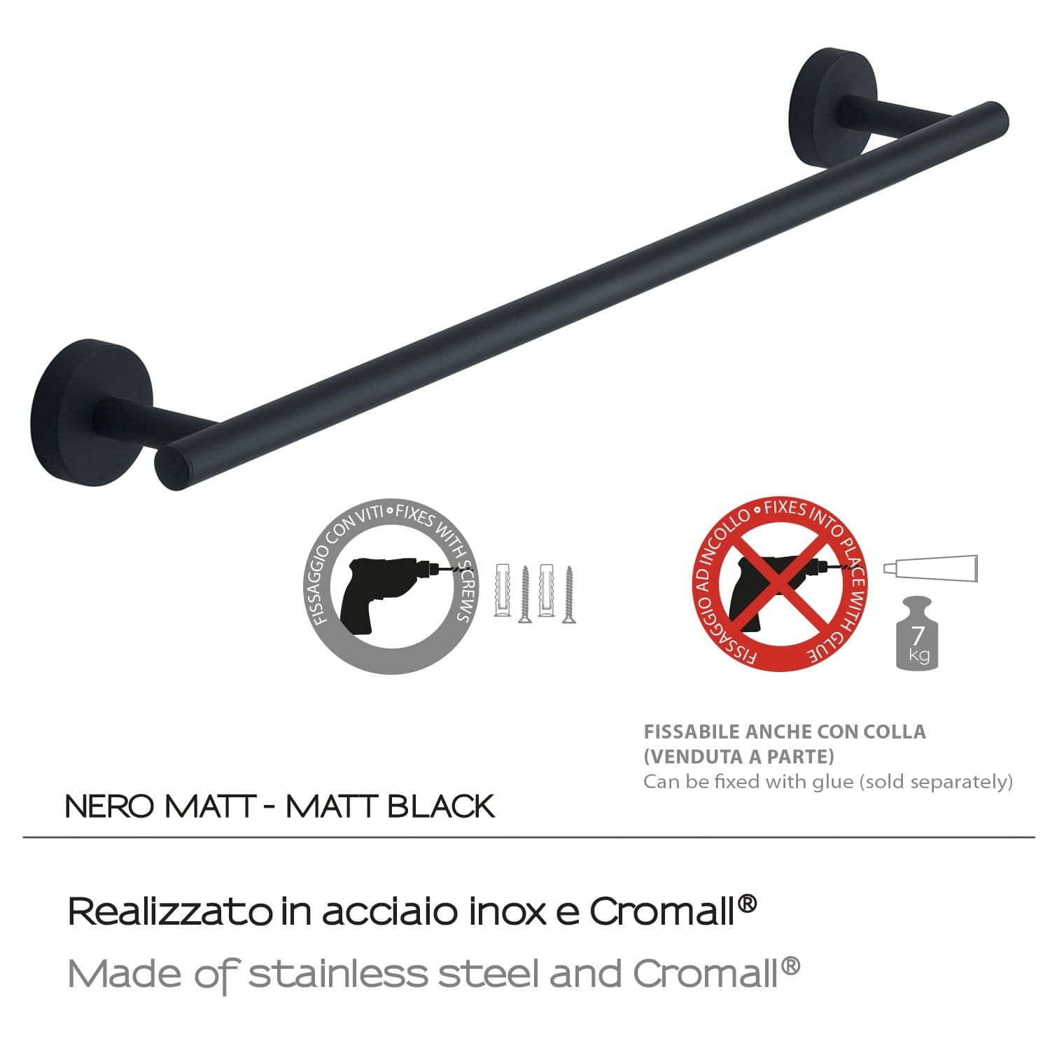 Portasalviette 45 cm Rose Nero Matt | Stile Moderno e Resistente in Portasciugamani da parete Mondialshop - Parabiago, commercioVirtuoso.it