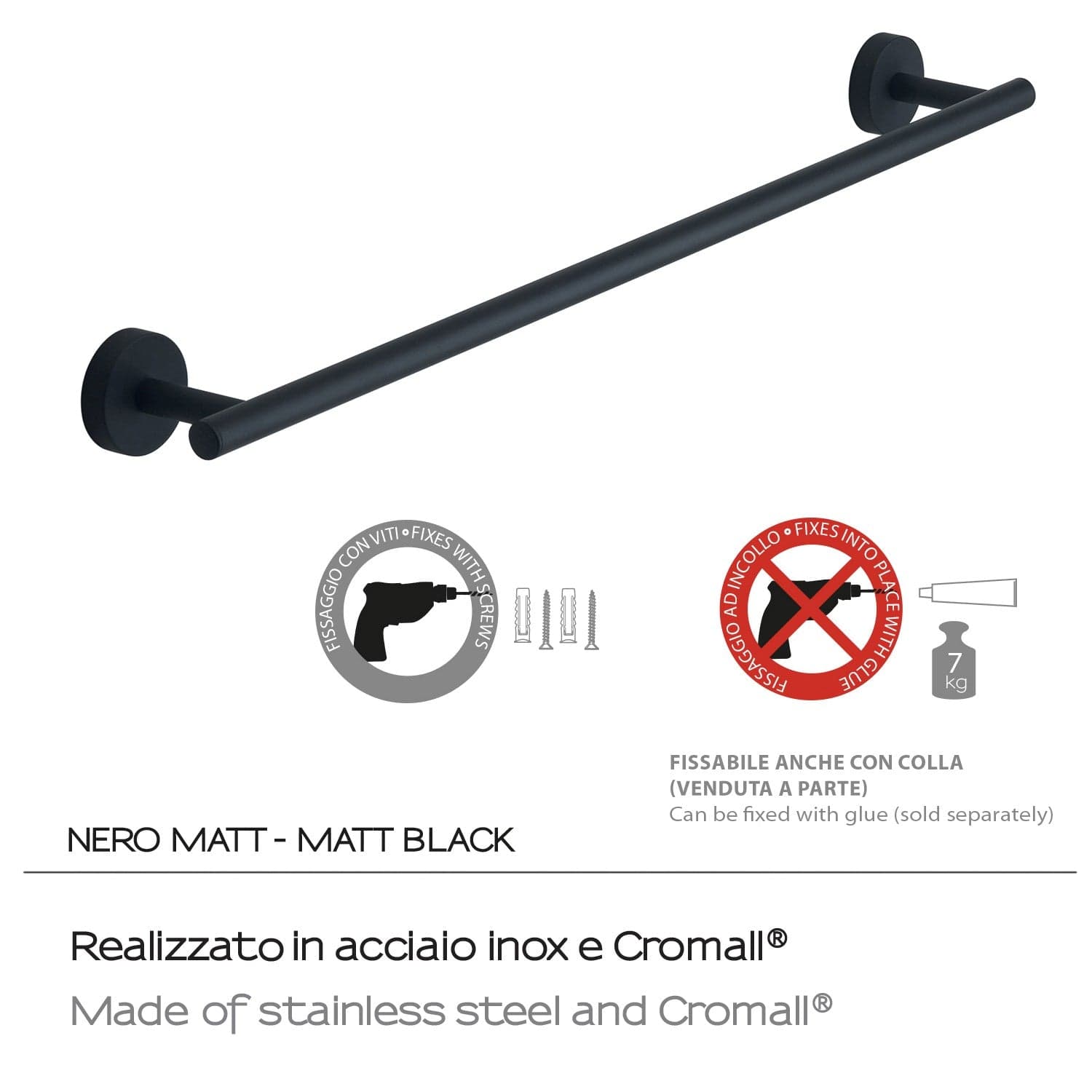 Portasalviette 60 cm Rose Nero Matt | Design Raffinato per il tuo Bagno in Portasciugamani da parete Mondialshop - Parabiago, commercioVirtuoso.it