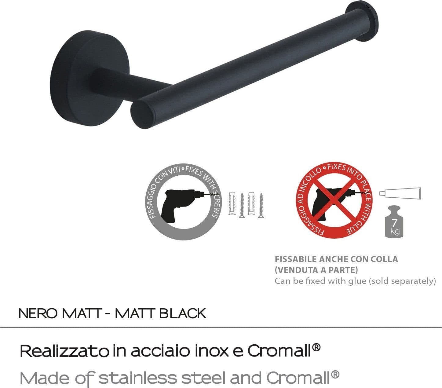Portarotolo Rose Nero Matt | Stile Contemporaneo e Resistente in Scopini e porta scopini Mondialshop - Parabiago, commercioVirtuoso.it