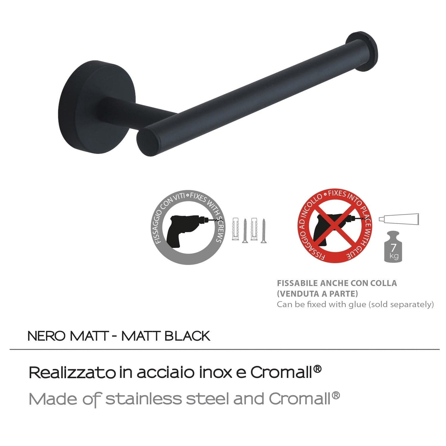 Portarotolo Rose Nero Matt | Stile Contemporaneo e Resistente in Scopini e porta scopini Mondialshop - Parabiago, commercioVirtuoso.it