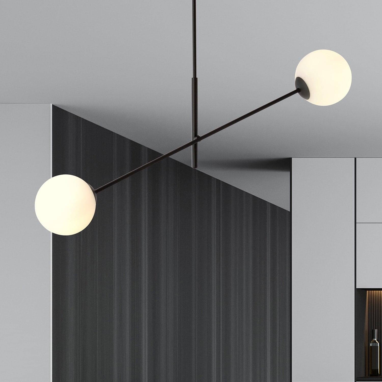 Lampadario 2 Luci Linear In Acciao Nero Con Bracci Regolabili E Vetro Opale in Lampade a sospensione LuceArt - Montecorvino Pugliano, commercioVirtuoso.it