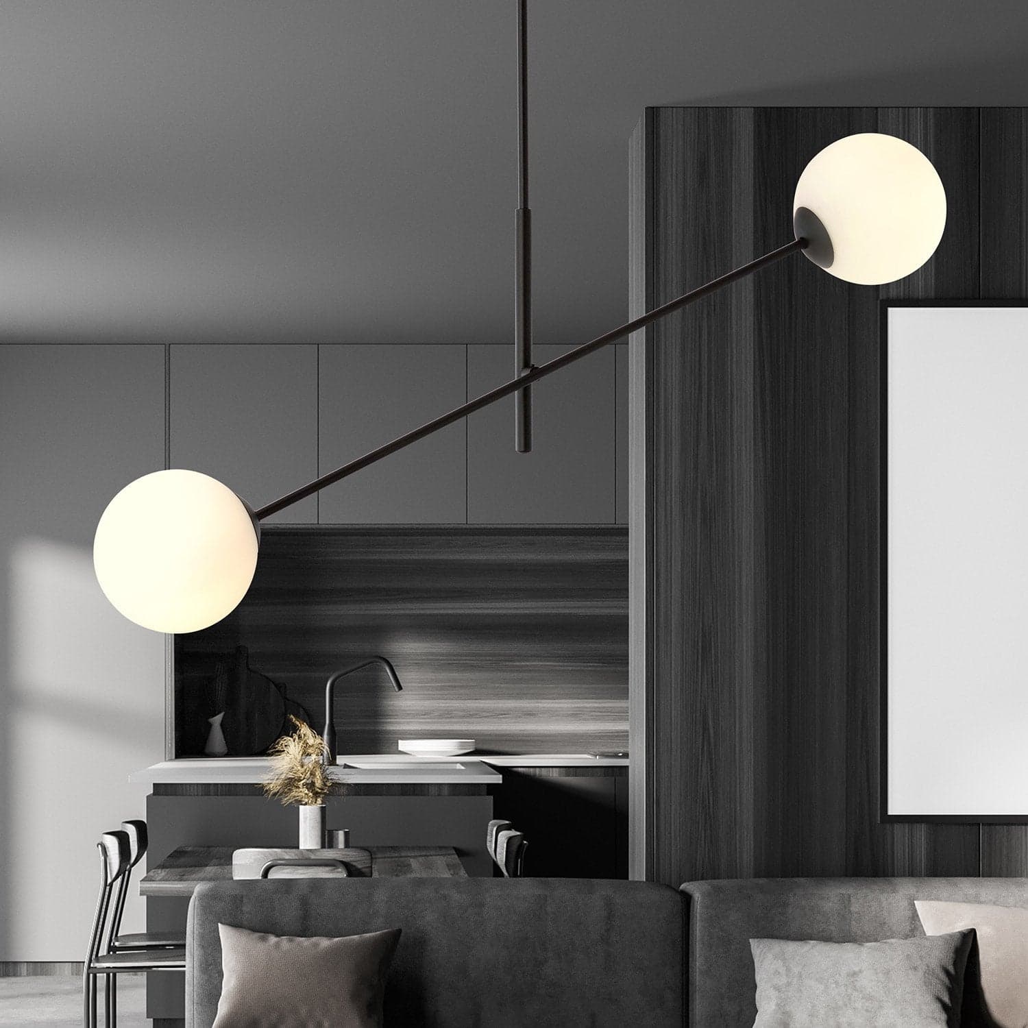Lampadario 2 Luci Linear In Acciao Nero Con Bracci Regolabili E Vetro Opale in Lampade a sospensione LuceArt - Montecorvino Pugliano, commercioVirtuoso.it