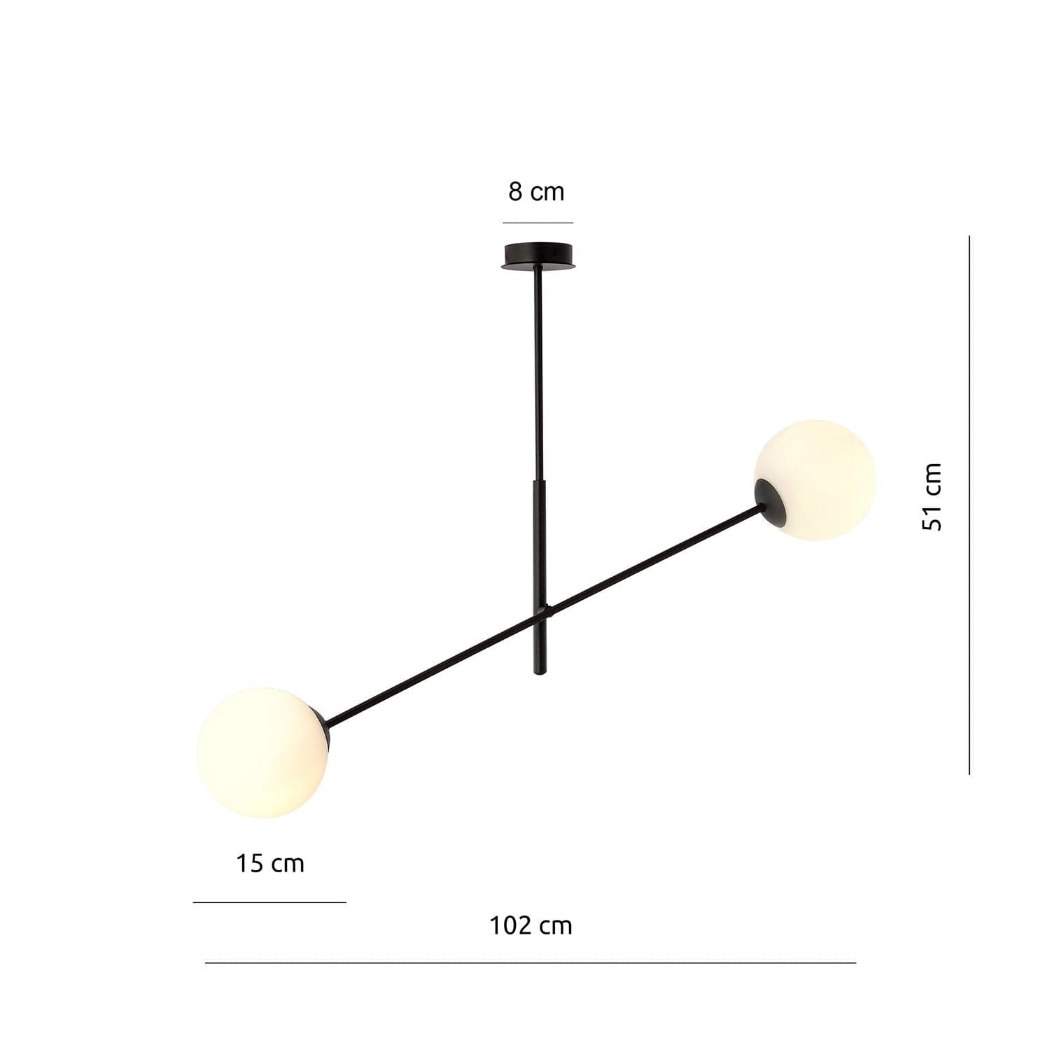 Lampadario 2 Luci Linear In Acciao Nero Con Bracci Regolabili E Vetro Opale in Lampade a sospensione LuceArt - Montecorvino Pugliano, commercioVirtuoso.it