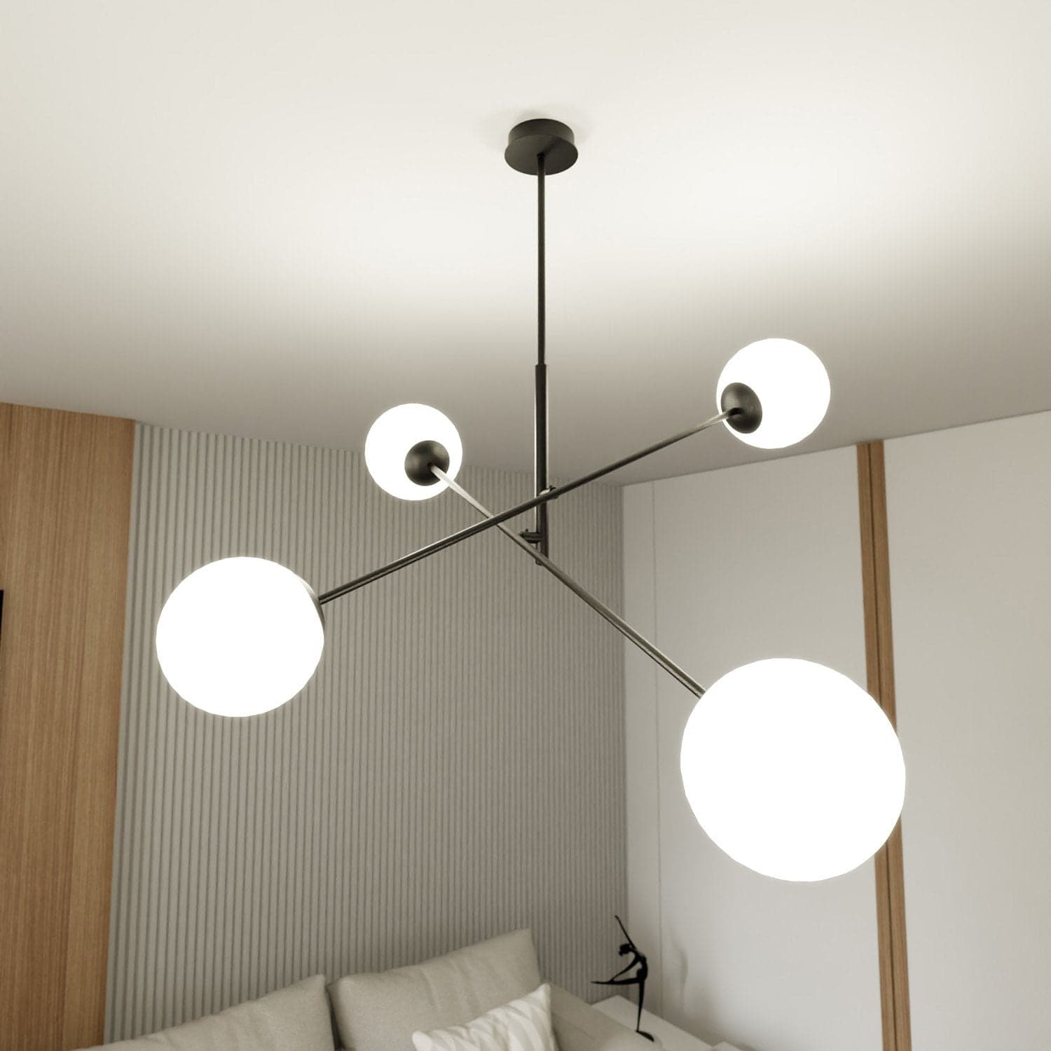 Lampadario 4 Luci Linear In Acciao Nero Con Bracci Regolabili E Vetro Opale in Lampade a sospensione LuceArt - Montecorvino Pugliano, commercioVirtuoso.it