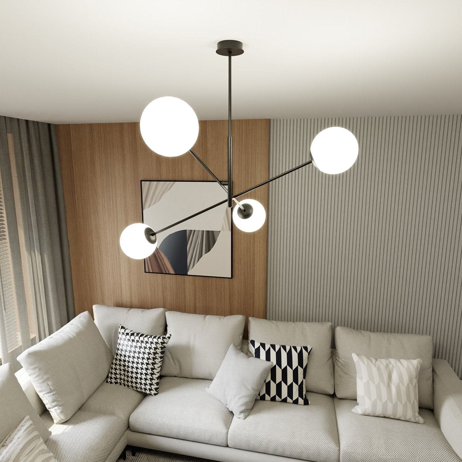 Lampadario 4 Luci Linear In Acciao Nero Con Bracci Regolabili E Vetro Opale in Lampade a sospensione LuceArt - Montecorvino Pugliano, commercioVirtuoso.it