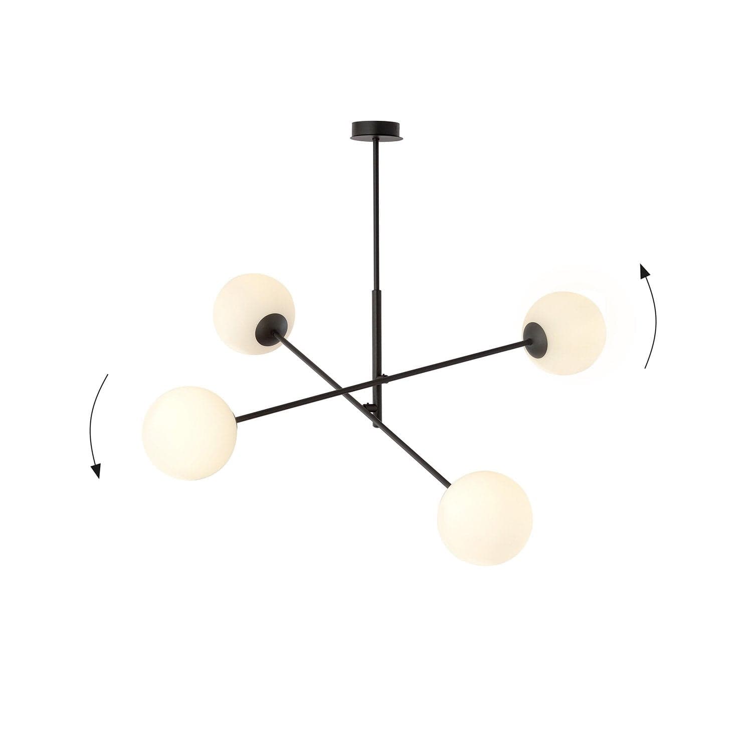 Lampadario 4 Luci Linear In Acciao Nero Con Bracci Regolabili E Vetro Opale in Lampade a sospensione LuceArt - Montecorvino Pugliano, commercioVirtuoso.it