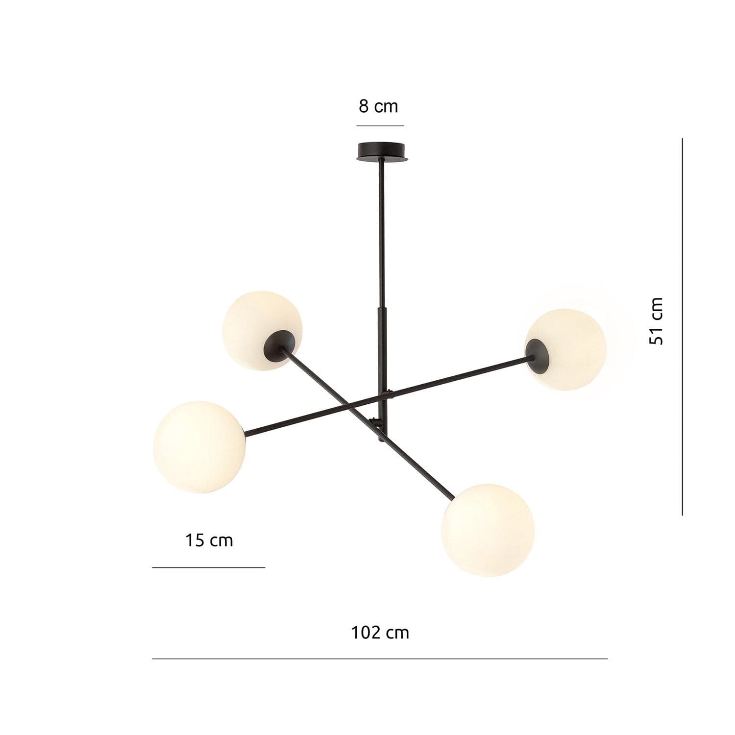 Lampadario 4 Luci Linear In Acciao Nero Con Bracci Regolabili E Vetro Opale in Lampade a sospensione LuceArt - Montecorvino Pugliano, commercioVirtuoso.it
