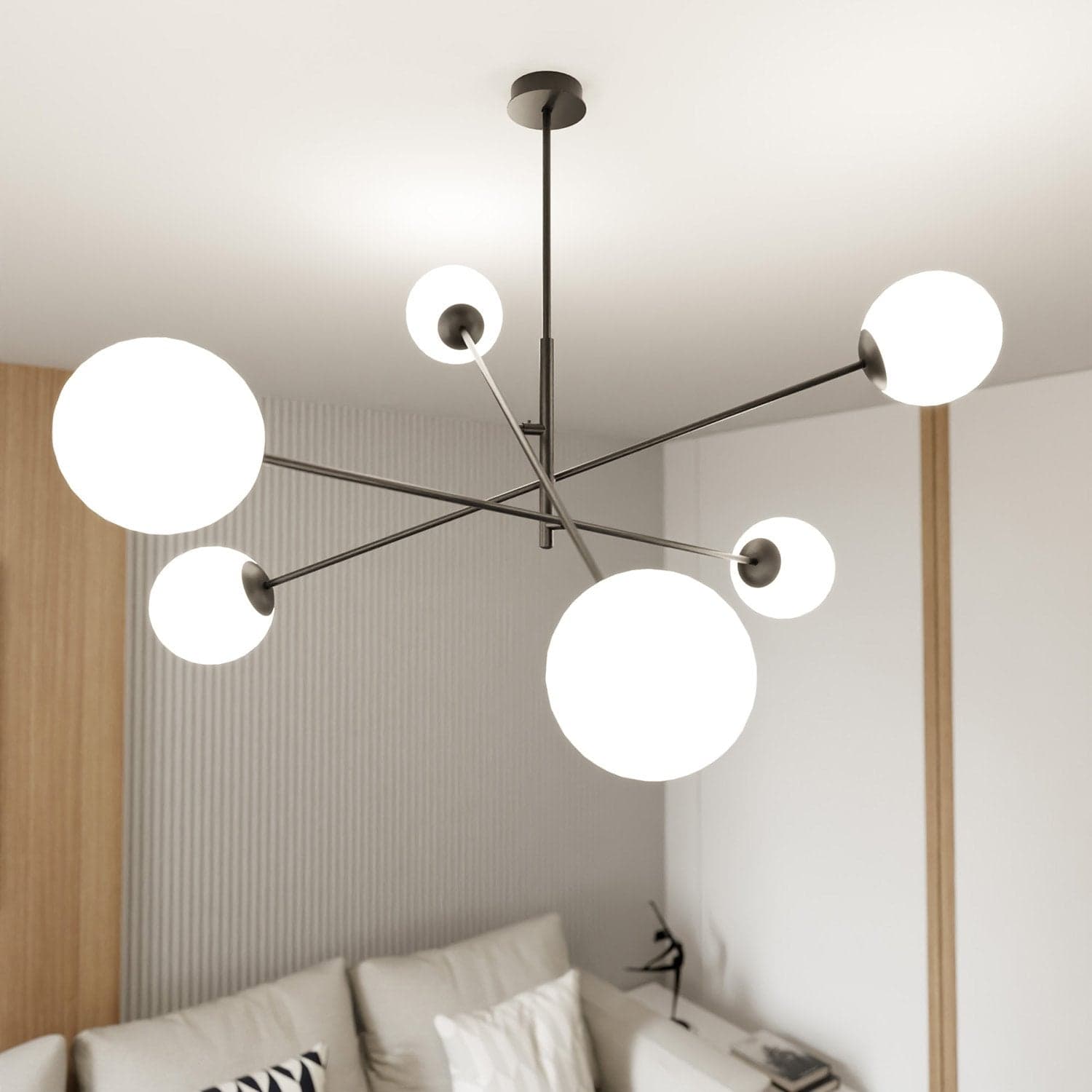 Lampadario 6 Luci Linear In Acciao Nero Con Bracci Regolabili E Vetro Opale in Lampade a sospensione LuceArt - Montecorvino Pugliano, commercioVirtuoso.it