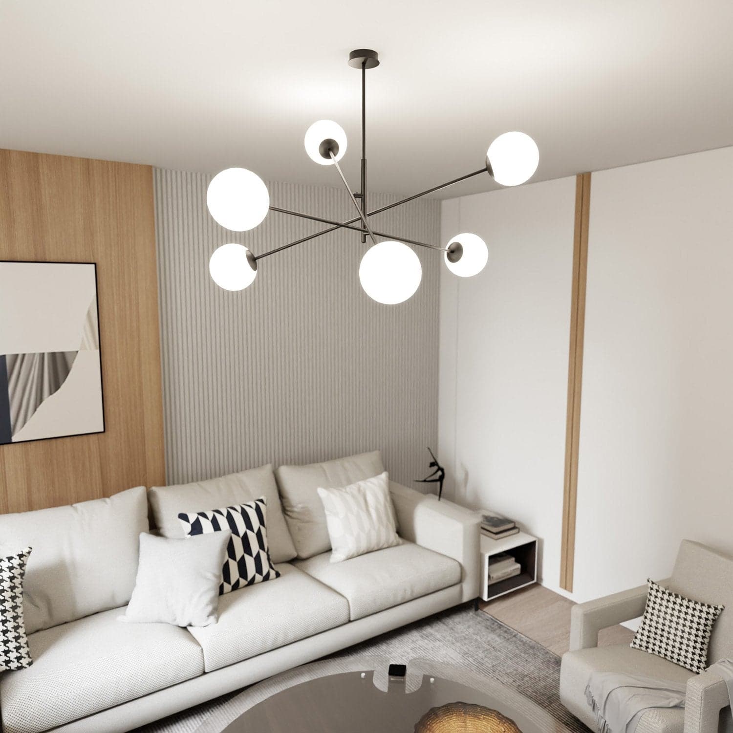 Lampadario 6 Luci Linear In Acciao Nero Con Bracci Regolabili E Vetro Opale in Lampade a sospensione LuceArt - Montecorvino Pugliano, commercioVirtuoso.it