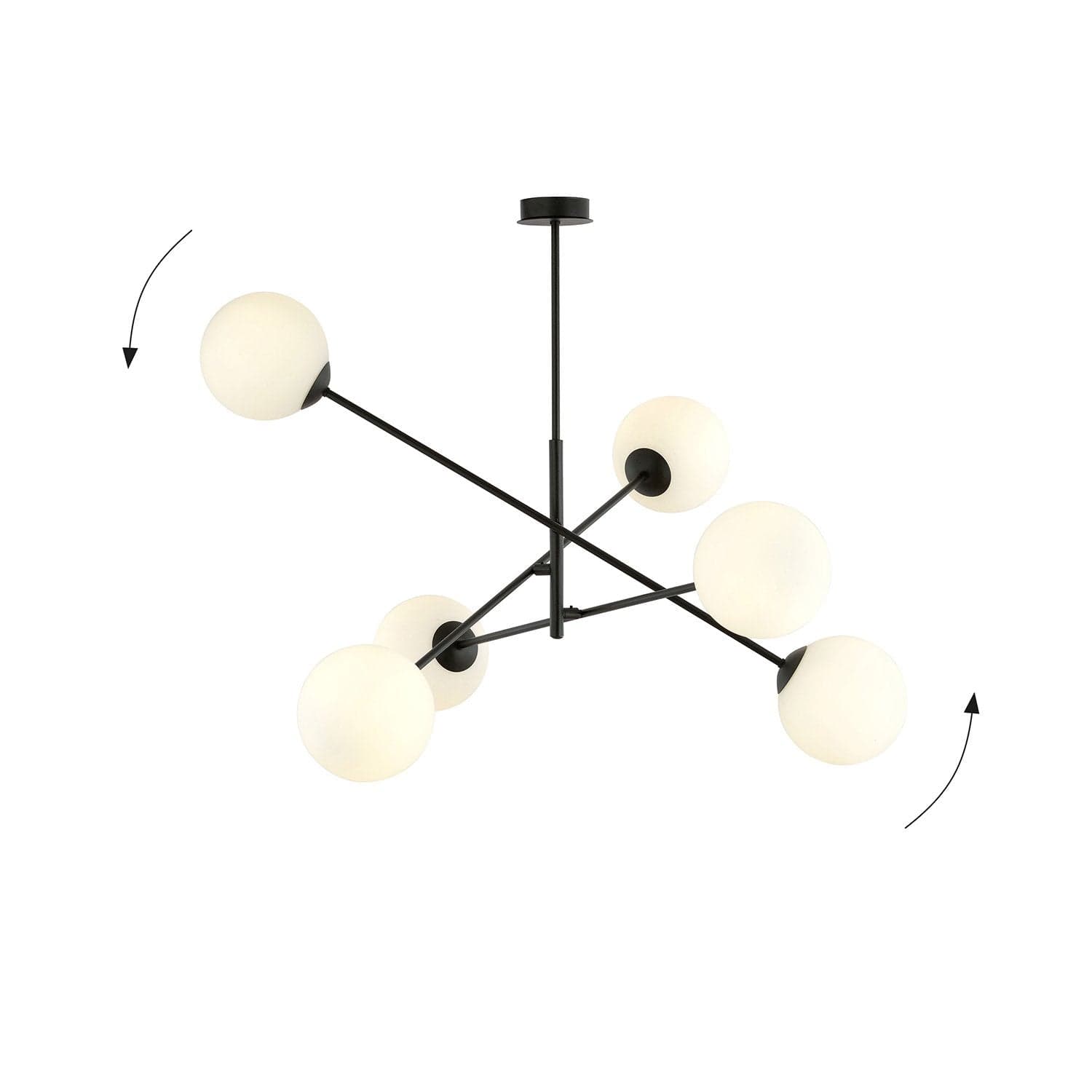 Lampadario 6 Luci Linear In Acciao Nero Con Bracci Regolabili E Vetro Opale in Lampade a sospensione LuceArt - Montecorvino Pugliano, commercioVirtuoso.it