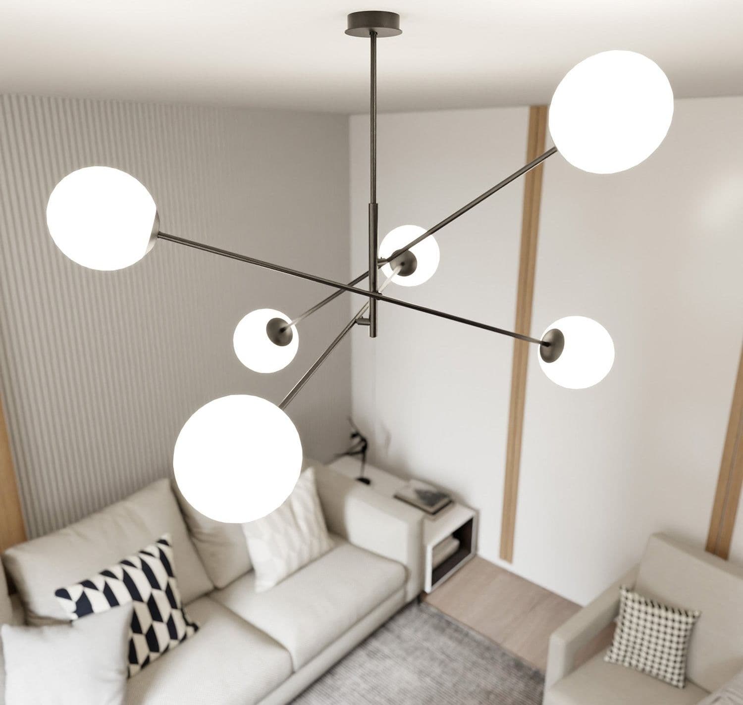 Lampadario 6 Luci Linear In Acciao Nero Con Bracci Regolabili E Vetro Opale in Lampade a sospensione LuceArt - Montecorvino Pugliano, commercioVirtuoso.it