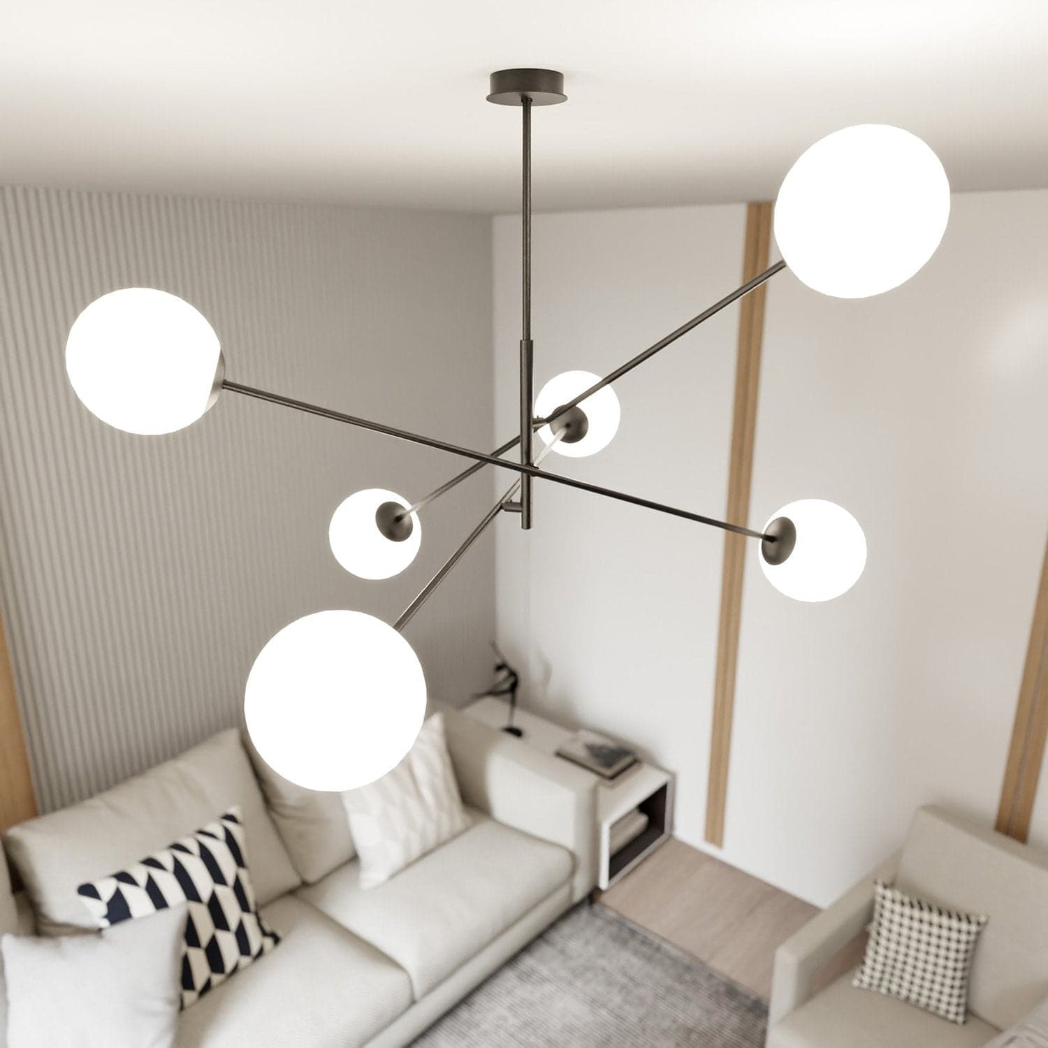 Lampadario 6 Luci Linear In Acciao Nero Con Bracci Regolabili E Vetro Opale in Lampade a sospensione LuceArt - Montecorvino Pugliano, commercioVirtuoso.it