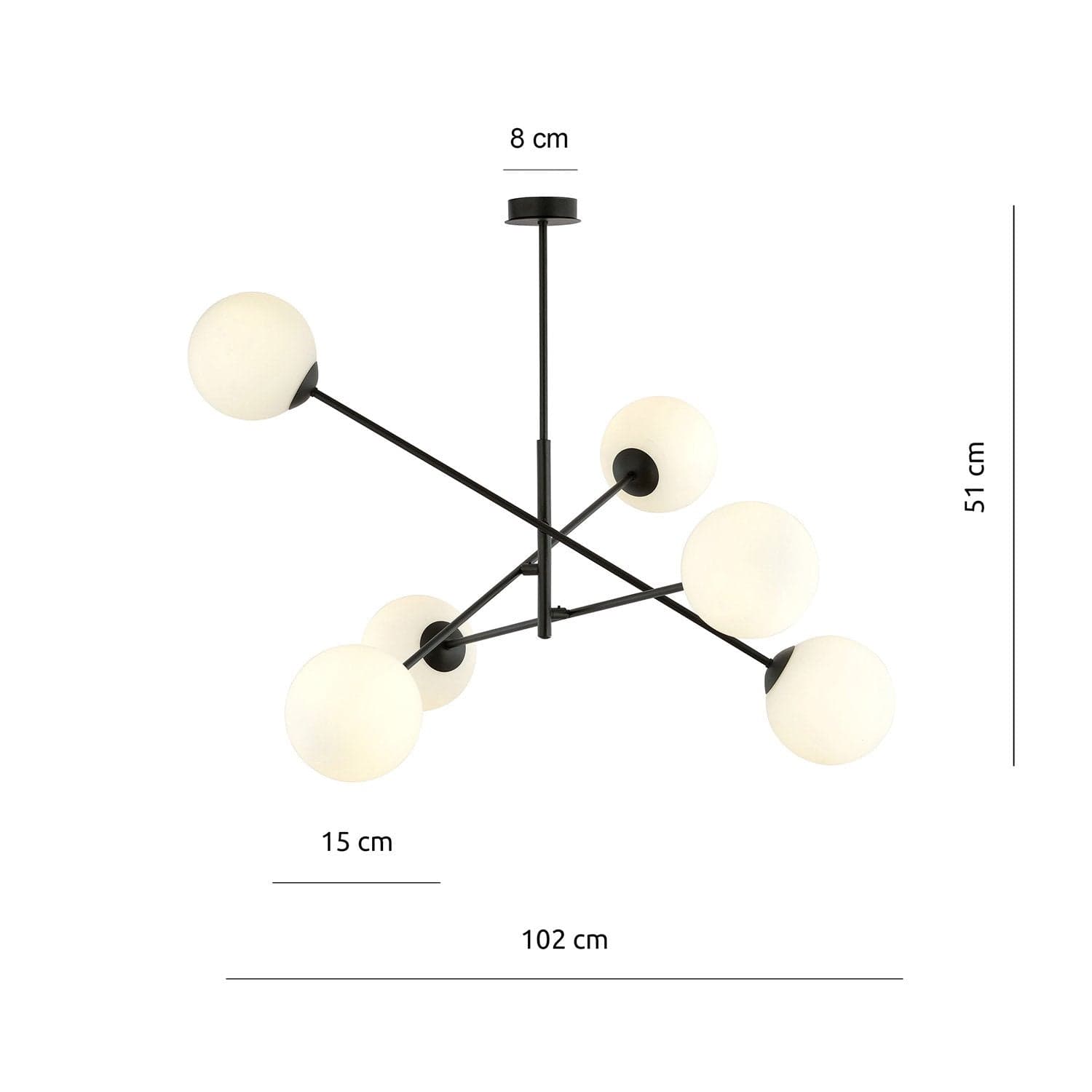 Lampadario 6 Luci Linear In Acciao Nero Con Bracci Regolabili E Vetro Opale in Lampade a sospensione LuceArt - Montecorvino Pugliano, commercioVirtuoso.it