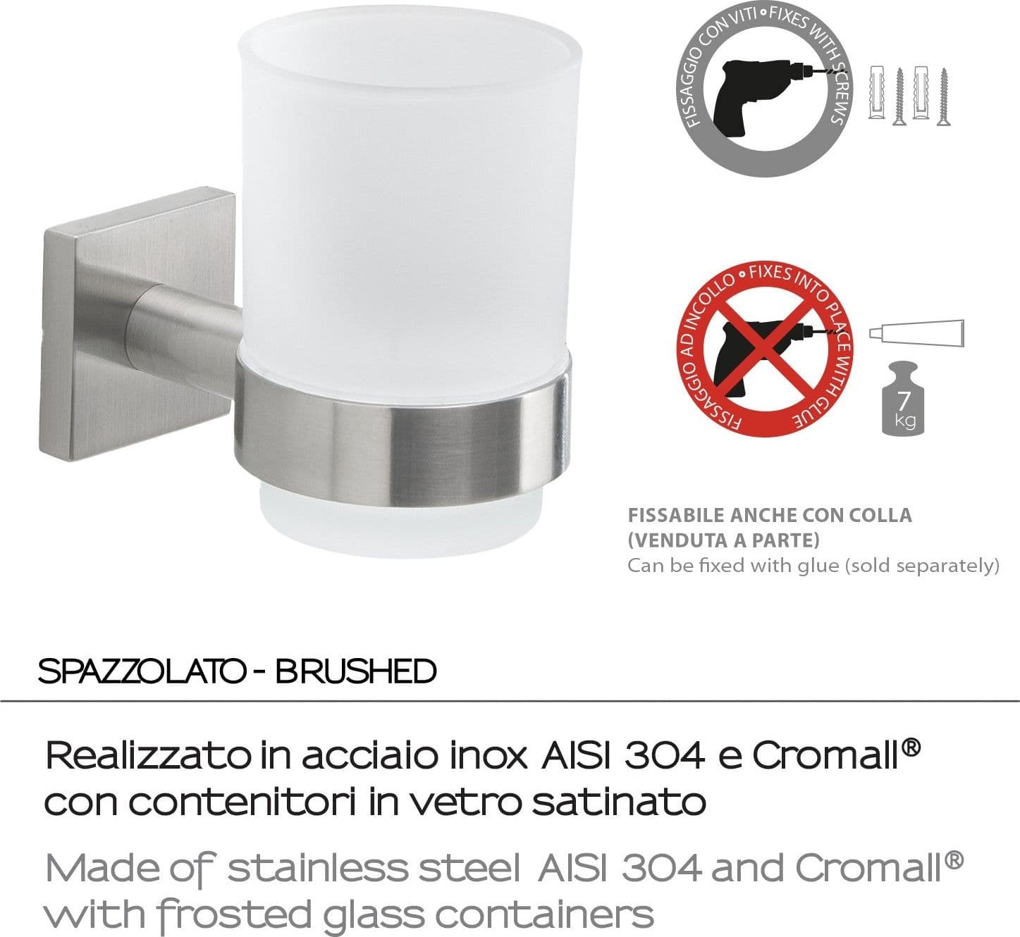Portaspazzolini a muro in acciaio inox spazzolato - Fuji Gedy in Porta spazzolini Mondialshop - Parabiago, commercioVirtuoso.it