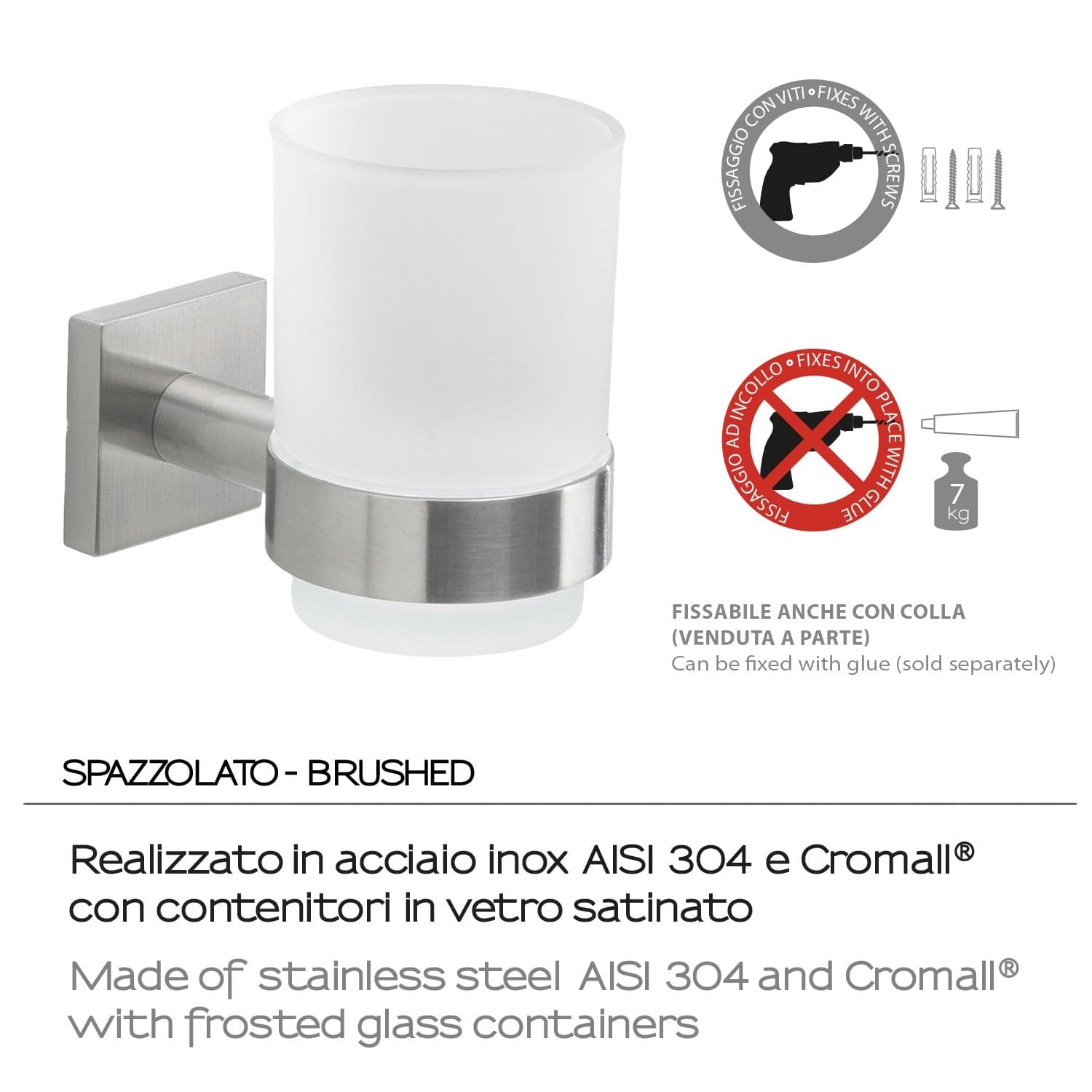 Portaspazzolini a muro in acciaio inox spazzolato - Fuji Gedy in Porta spazzolini Mondialshop - Parabiago, commercioVirtuoso.it
