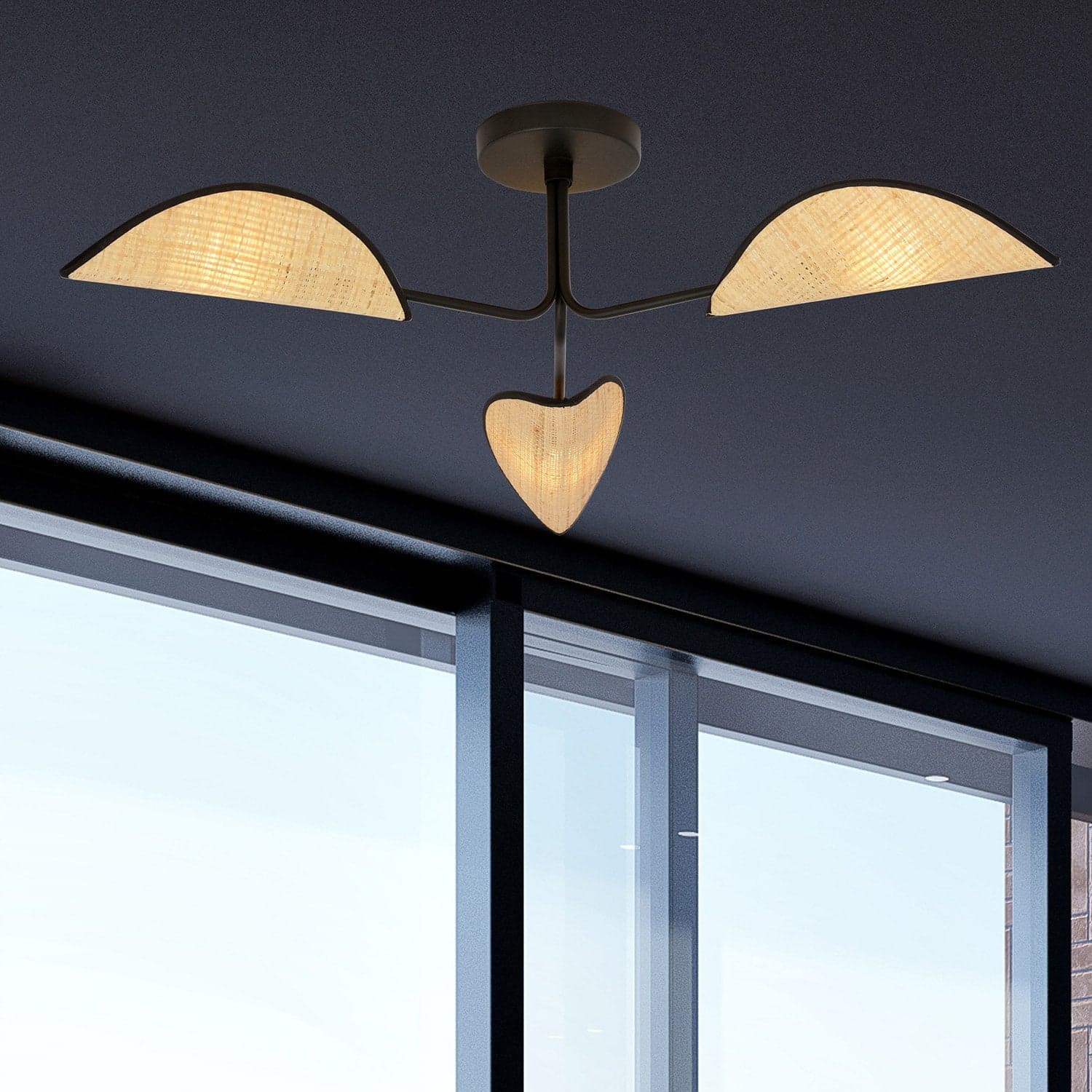 Plafoniera Nordica 3 Luci Gomez In Acciaio Nero E Rattan in Plafoniere LuceArt - Montecorvino Pugliano, commercioVirtuoso.it