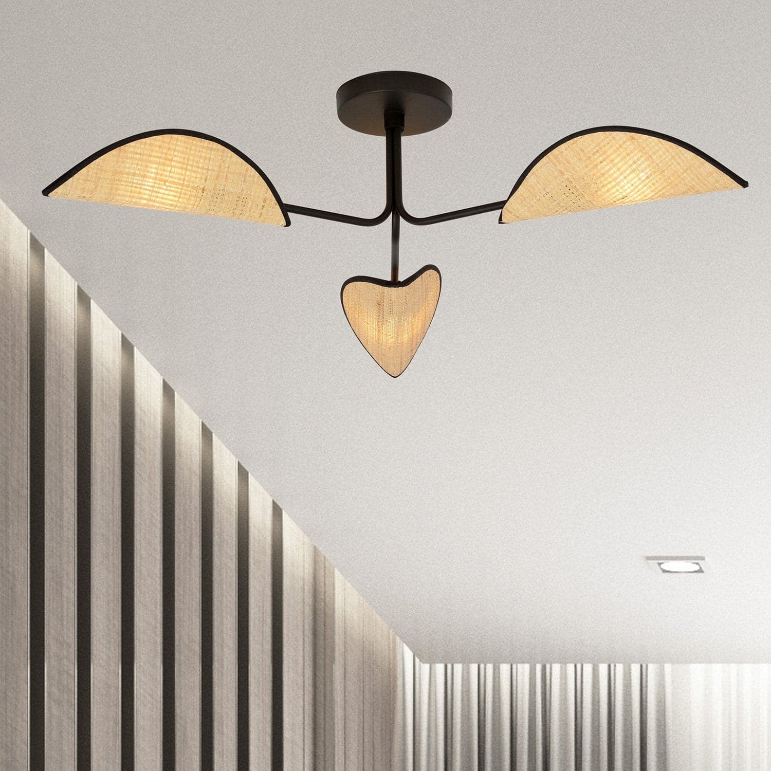 Plafoniera Nordica 3 Luci Gomez In Acciaio Nero E Rattan in Plafoniere LuceArt - Montecorvino Pugliano, commercioVirtuoso.it