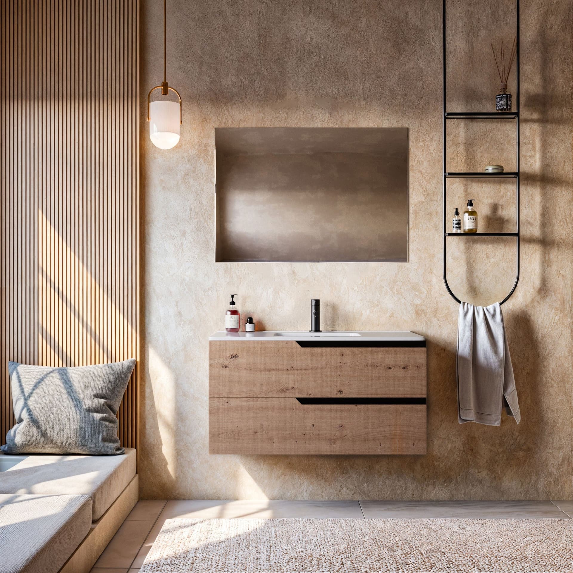 Mobile bagno 100cm Sospeso ROVERE CARTAGENA - JAGUAR in Mobiletti con lavabo Mondialshop - Parabiago, commercioVirtuoso.it