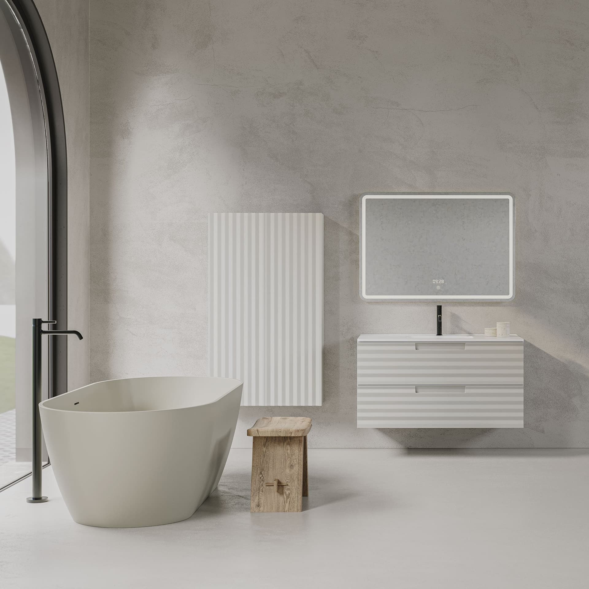 Mobile bagno sospeso 100cm Bianco ondulato ZEN in Mobiletti con lavabo Mondialshop - Parabiago, commercioVirtuoso.it