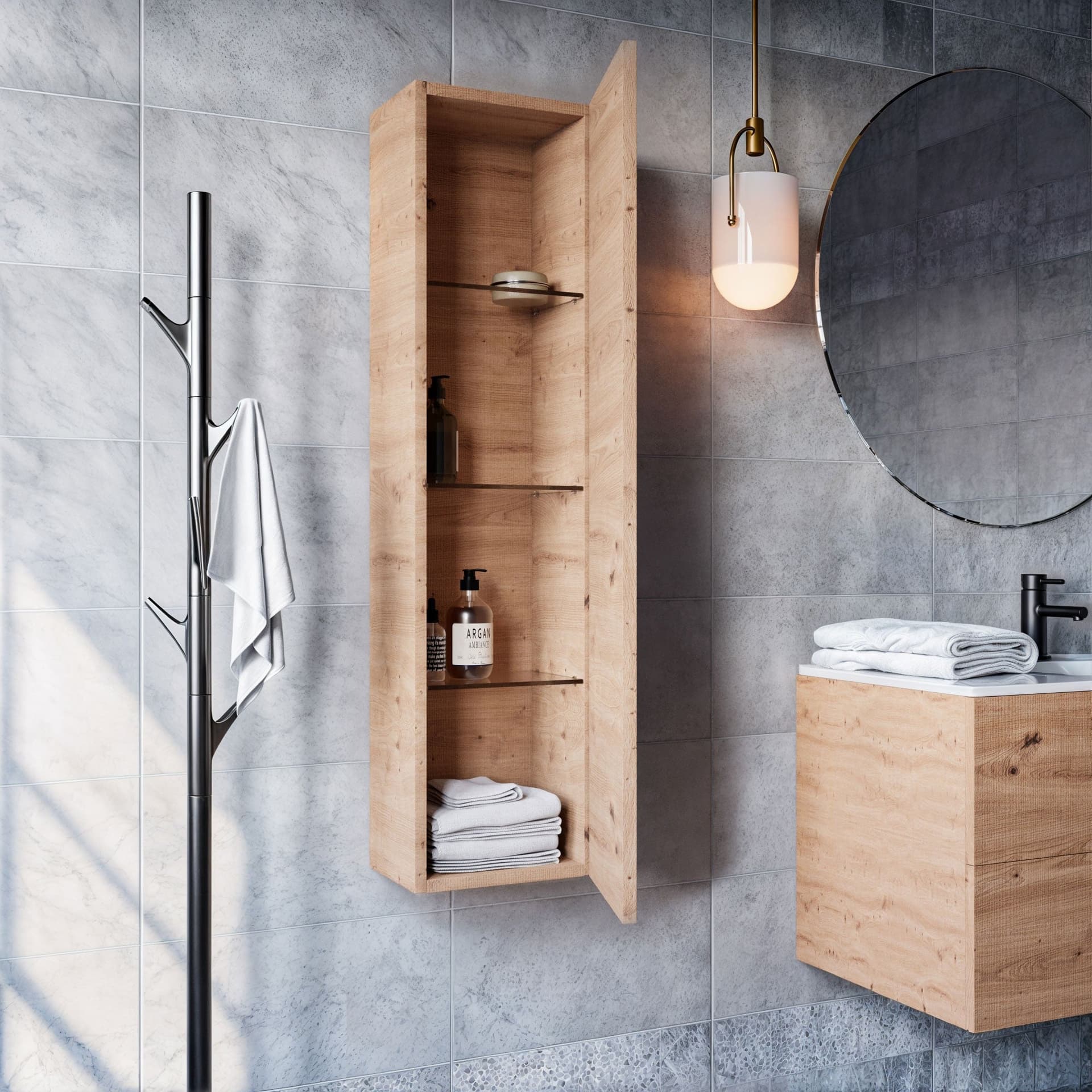 Colonna Bagno sospesa Rovere Cartagena 120x35x20 in Mobili a colonna Mondialshop - Parabiago, commercioVirtuoso.it