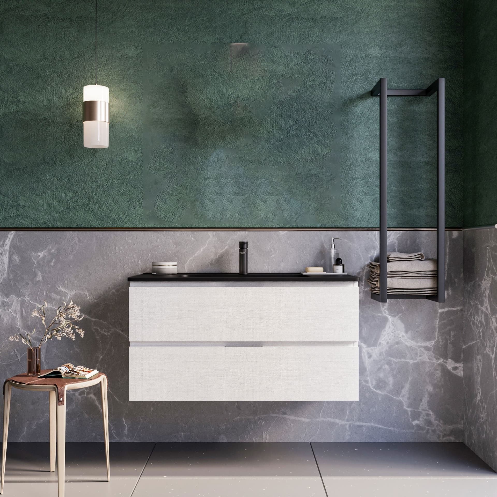 Mobile bagno sospeso 80cm Bianco lavabo nero opaco specchio ARMONY in Mobiletti con lavabo Mondialshop - Parabiago, commercioVirtuoso.it