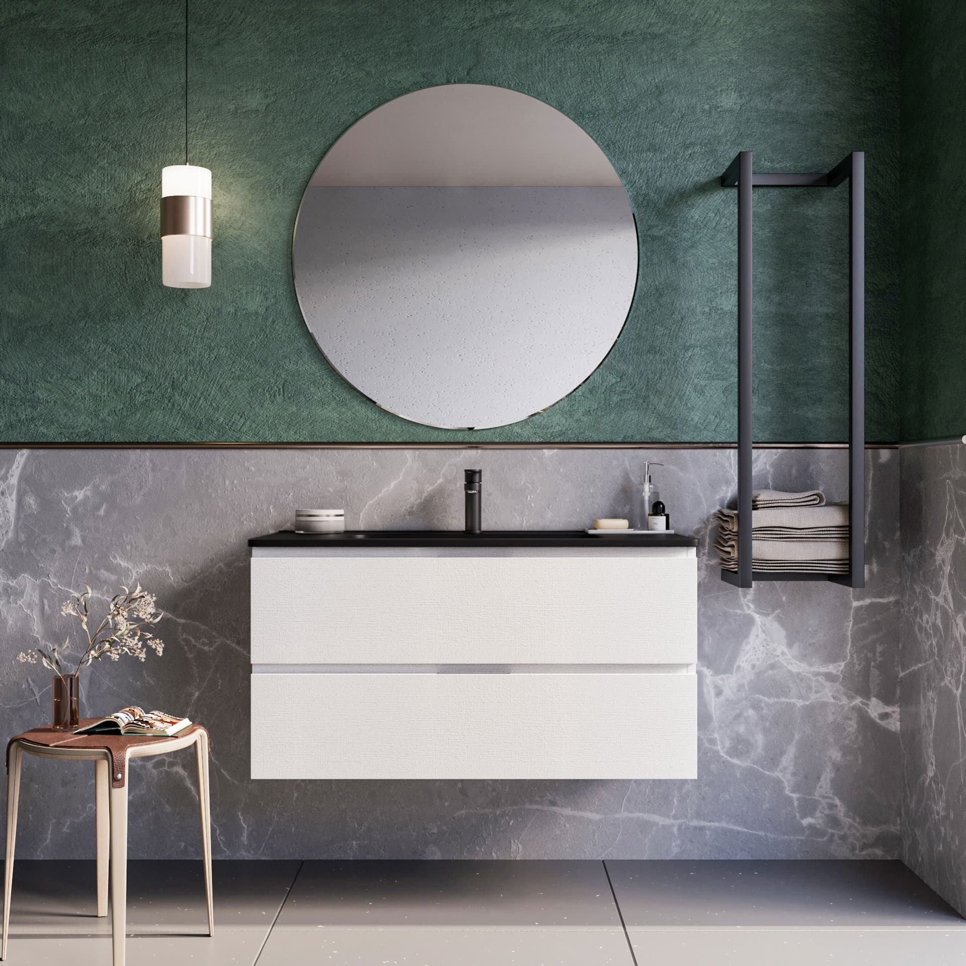 Mobile bagno sospeso 100cm Bianco lavabo nero opaco specchio ARMONY in Mobiletti con lavabo Mondialshop - Parabiago, commercioVirtuoso.it